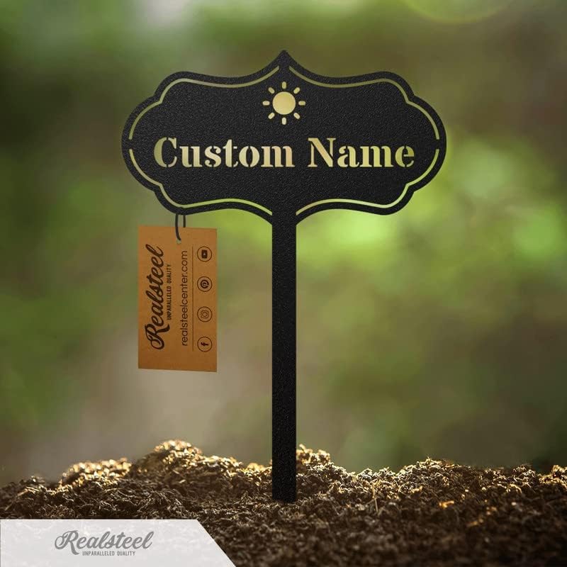 RealSteel โ Customizable Seed & Plant Markers - Outdoor Herb Garden Stakes - Elegant Fruit/Vegetable Labels - Steel Plant Tags for Pots - Classy Design for Farmhouse/Greenhouse โ Watering Can Icon