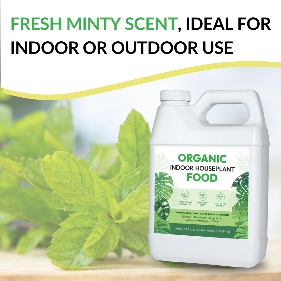 Organic Indoor Houseplant Food - Use on All Live Indoor Plants, Orchids, and Succulents | Concentrated Liquid Fertilizer Alternative (32oz, Mixes to 32 Gallons)