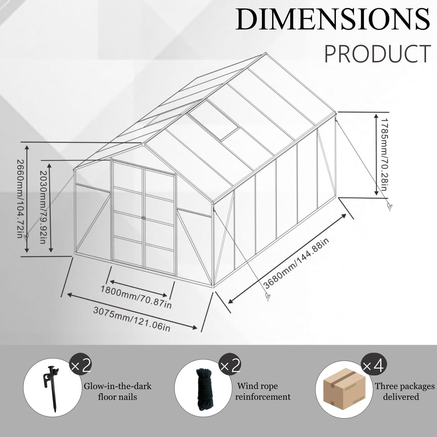 10 * 12 * 8.7FT Greenhouse for Outdoors,Polycarbonate Greenhouse with Stronger Wind Protection and Roof Vent,Walk-in Large Aluminum Sunroom Winter Proof,Black