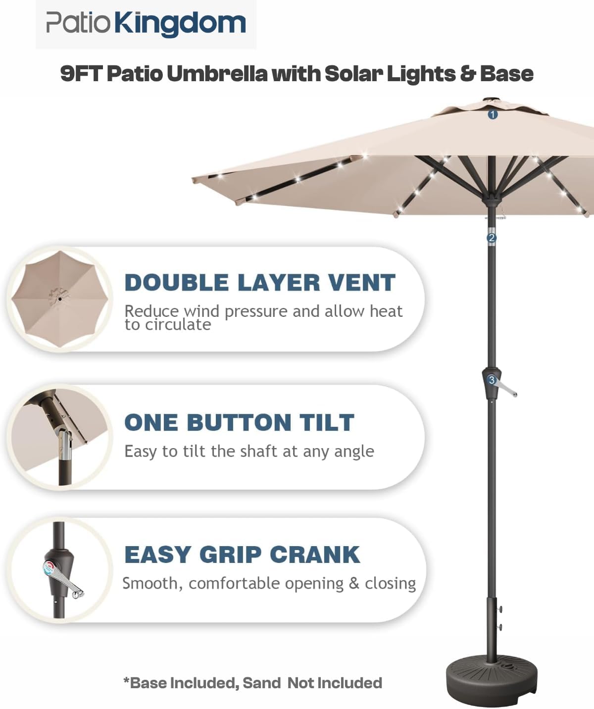 3-Piece Outdoor Bar Set with Beige 9FT Patio Umbrella, HDPE Tall Balcony Adirondack Chairs and Table, All-Weather Outdoor Bar Stools for Patio (Terracotta)