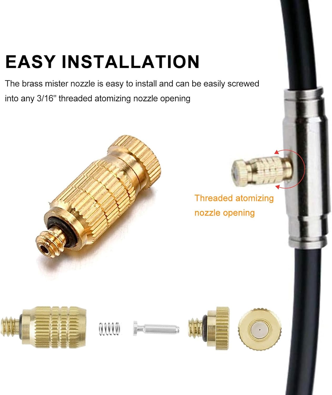 20pcs High Pressure Atomizer Nozzle Brass Misting Nozzles for Outdoor Cooling System, Landscaping, Greenhouse Irrigation, Air Humidification, Anti-Drip Fogging Spray Head(0.004"/0.1mm)