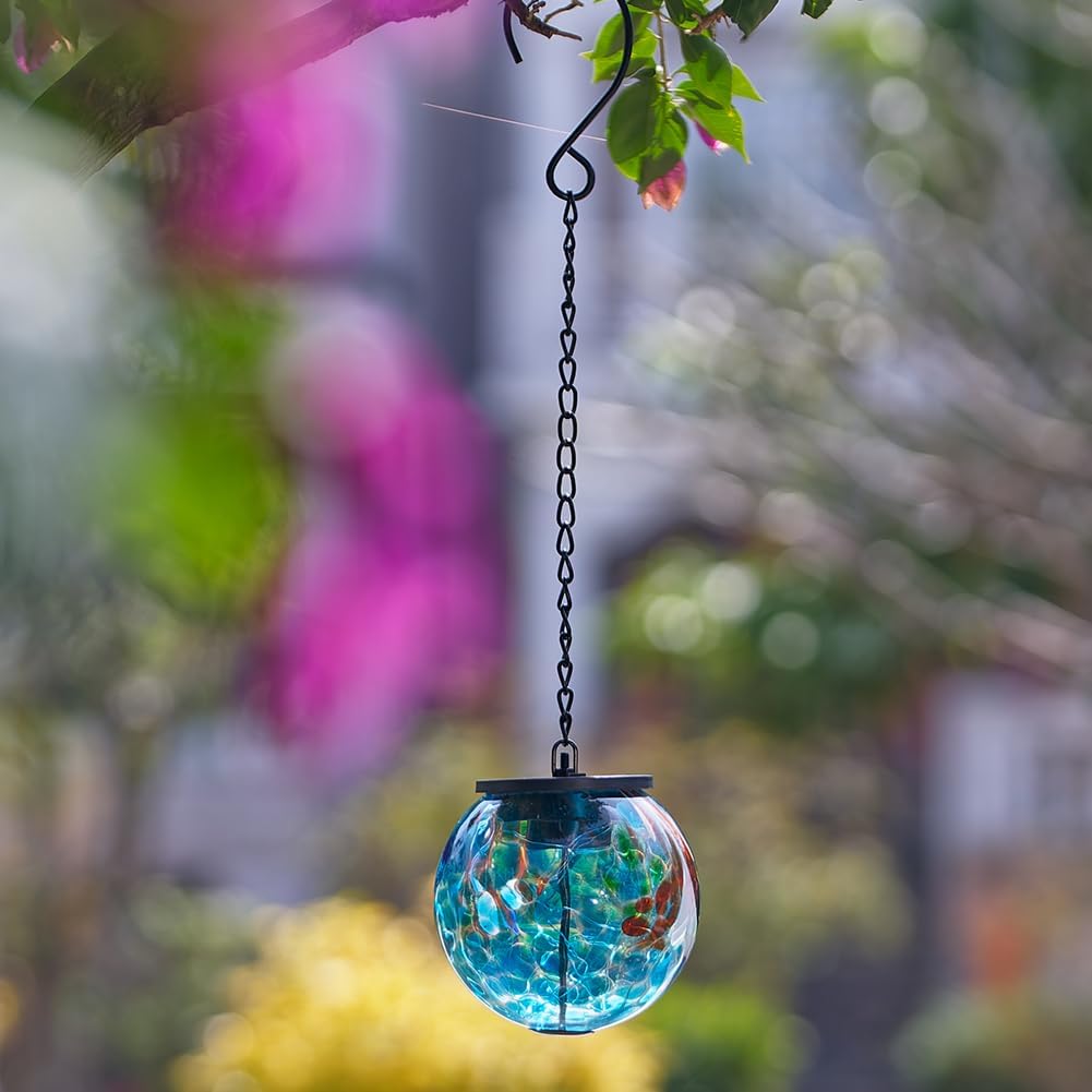 Solar Hanging Lanterns Outdoor, Solar Glass Gazing Ball Lights, Waterproof Led Globe Light for Garden Yard Tree Party Decorations, Colorful Dot