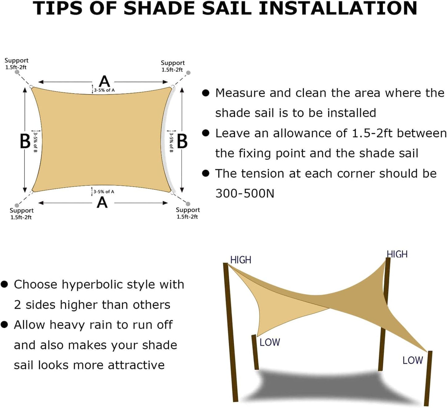KANAGAWA 6'X16' Sand Custom Size Sun Shade Sail Rectangle UV Block Canopy Cover for Patio Backyard Lawn Garden Outdoor (Customized Available)