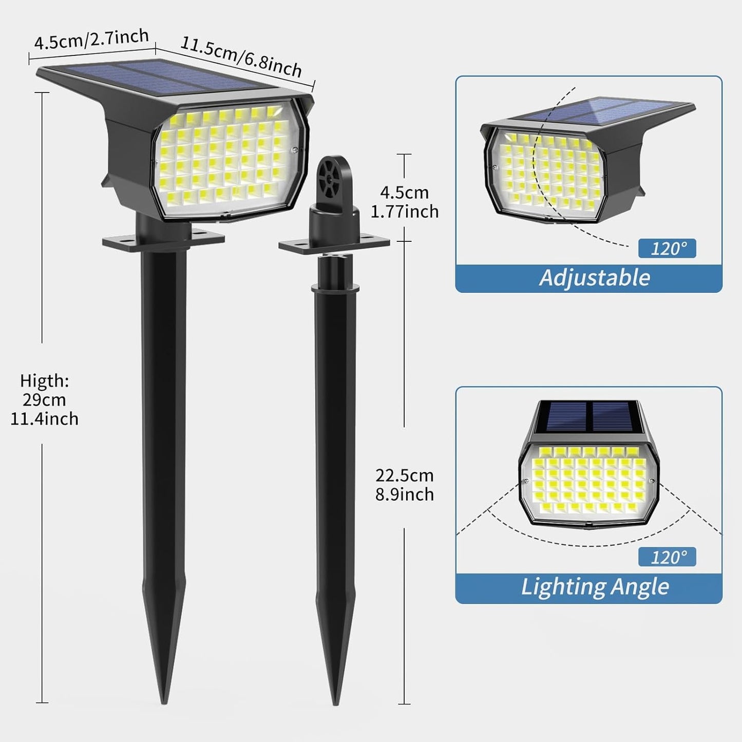 Solar Spot Lights Outdoor Waterproof IP65, 12 Pack Landscape Spotlights with 46 LEDs, 3 Modes Auto On/Off Solar Powered Flood Lights for Outside Pathway, Yard, Garden, Walkway (Cool White)
