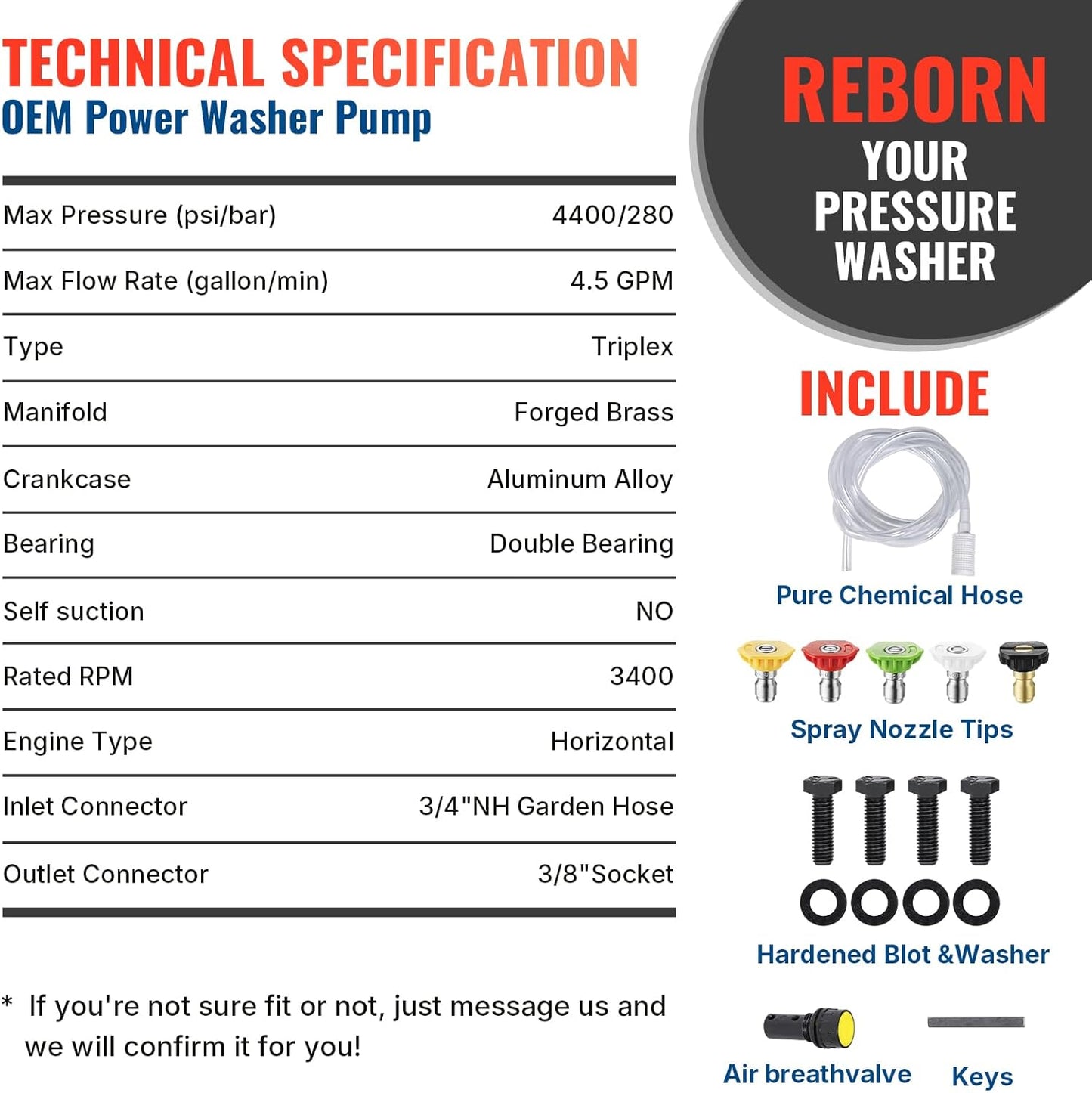 YAMATIC Horizontal Triplex Plunger Pressure Washer Pump 1" Shaft 4400 PSI 4.5 GPM, Replacement for Simpson AAA 90034, 90039,90038, Honda GX340, GX390, GX270 for Industrial Gas Powered Washers