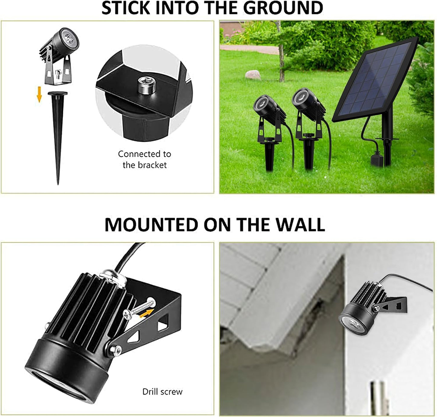 DLLT LED Solar Spotlights Outdoor, 2-in-1 Solar Landscape Spotlights IP65 Waterproof, 9.8ft Cable 2-in-1 Solar Powered Lights, Auto On/Off for Garden, Yard, Driveway, Lawn, Green Lighting
