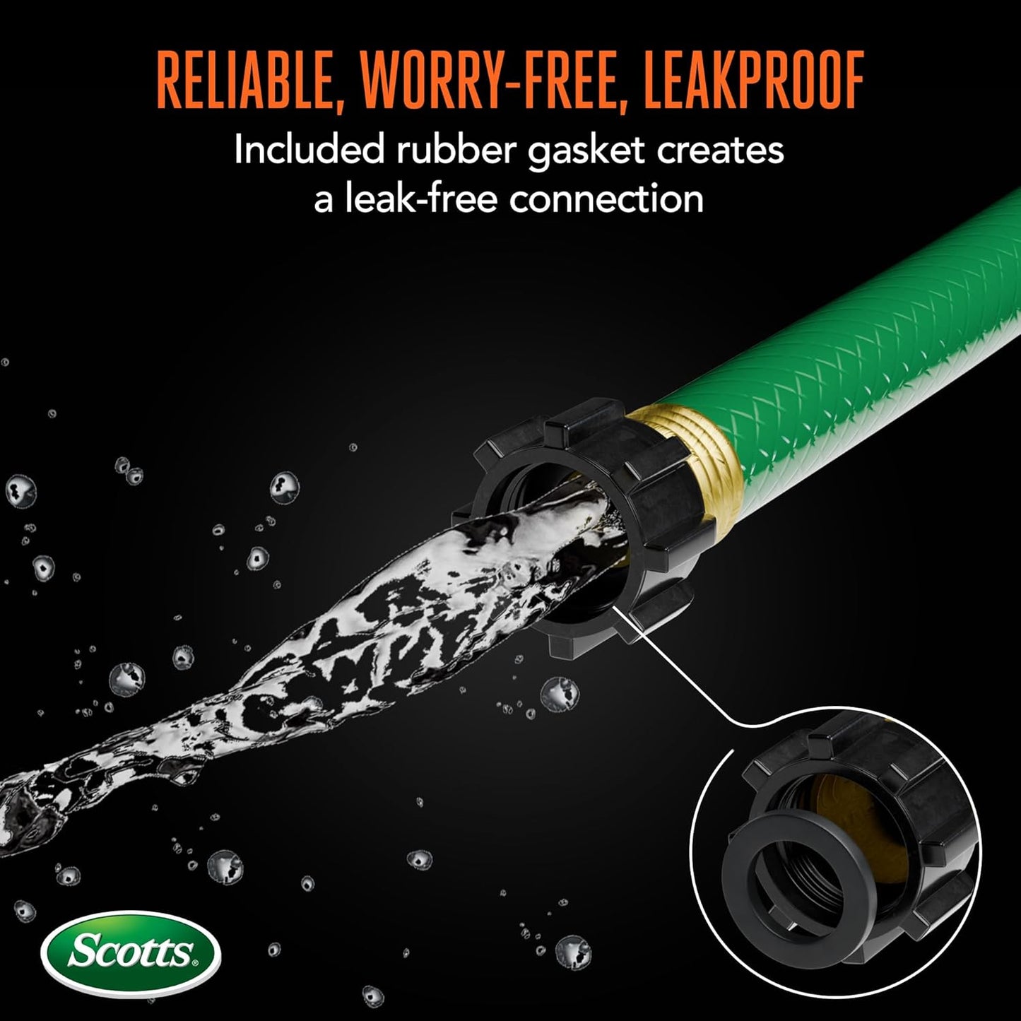 Scotts 50 ft. Light Duty Garden Hose – 5/8 in. Diameter, 3-Ply Construction, 200 PSI, High-Pressure, Easy-to-Coil Water Hose with Crush-Resistant Couplings, Easy to Connect for Lawn and Garden Use