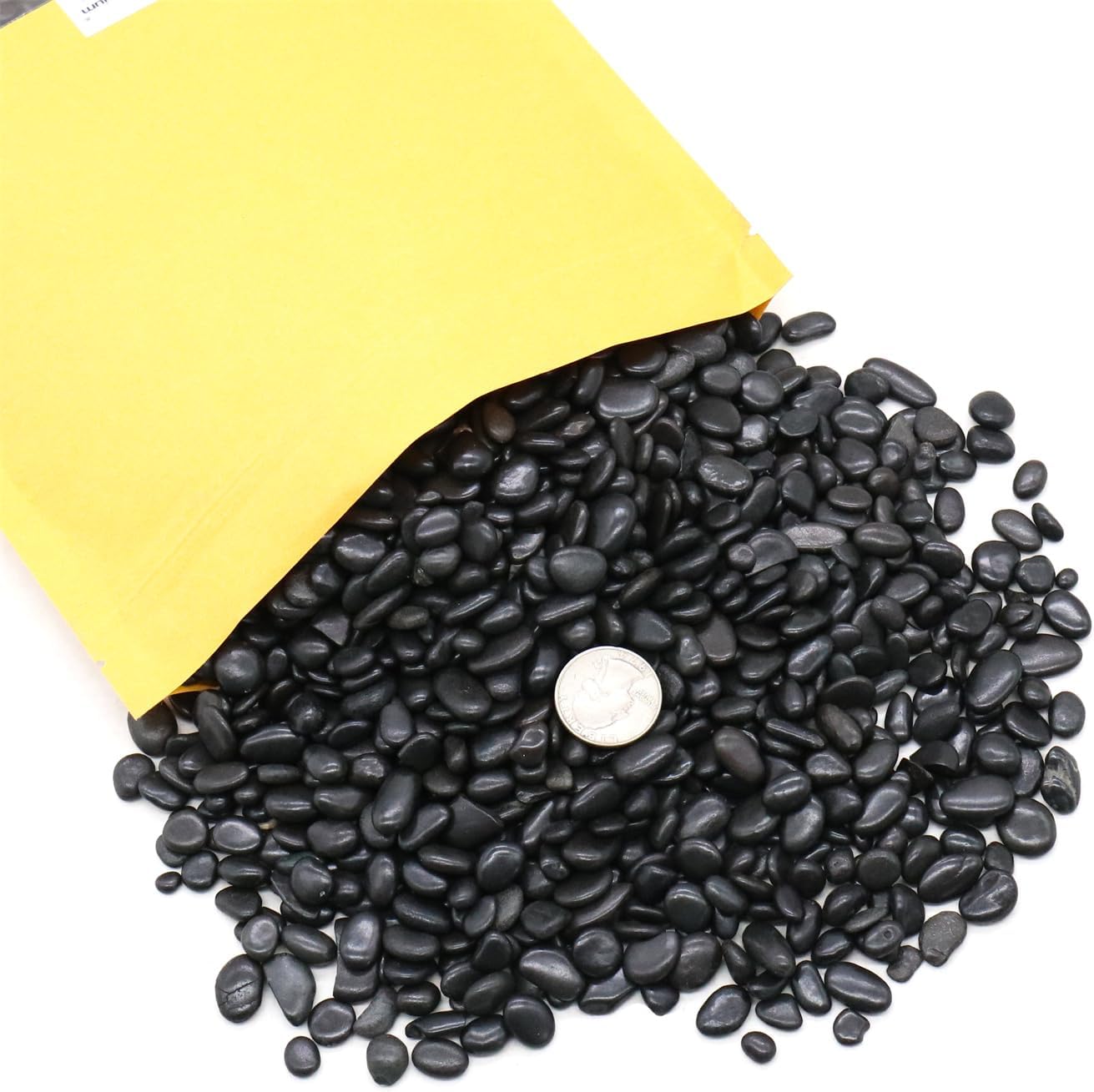 Black Rocks for Plants. Polished Decorative Pebbles. 1/5 Inch 2 lbs. for Garden, Landscaping, Vase fillers, Succulents, pots (Mini, Black, 2)