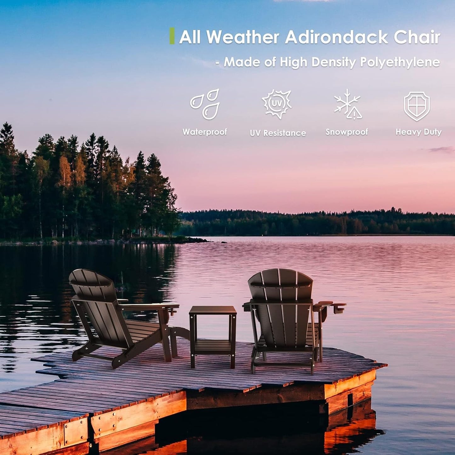 GREENVINES Folding-Adirondack-Chairs-Set-of-4 | HDPE Plastic | Fire Pit Chair | All Weather | Cup Holder | Black | for Deck Backyard Patio Outdoor Garden