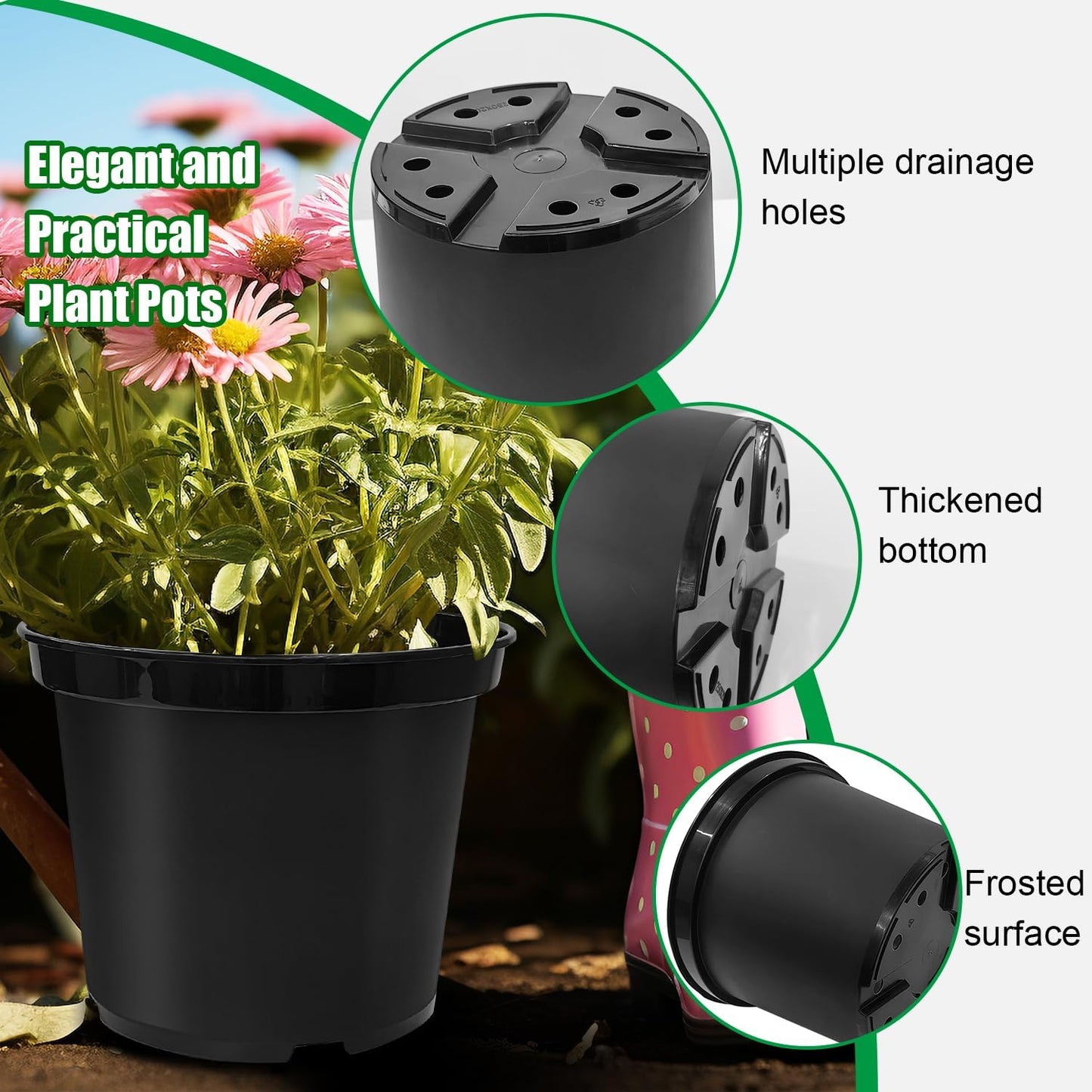 12-Inch Reusable Nursery Pots with Durable Bird Netting Covers for Outdoor/Indoor Plants, 5-Gallon Garden Pots & Bird Netting for Garden Protection Bundle, Gardening Gifts for Women (5-Pack)