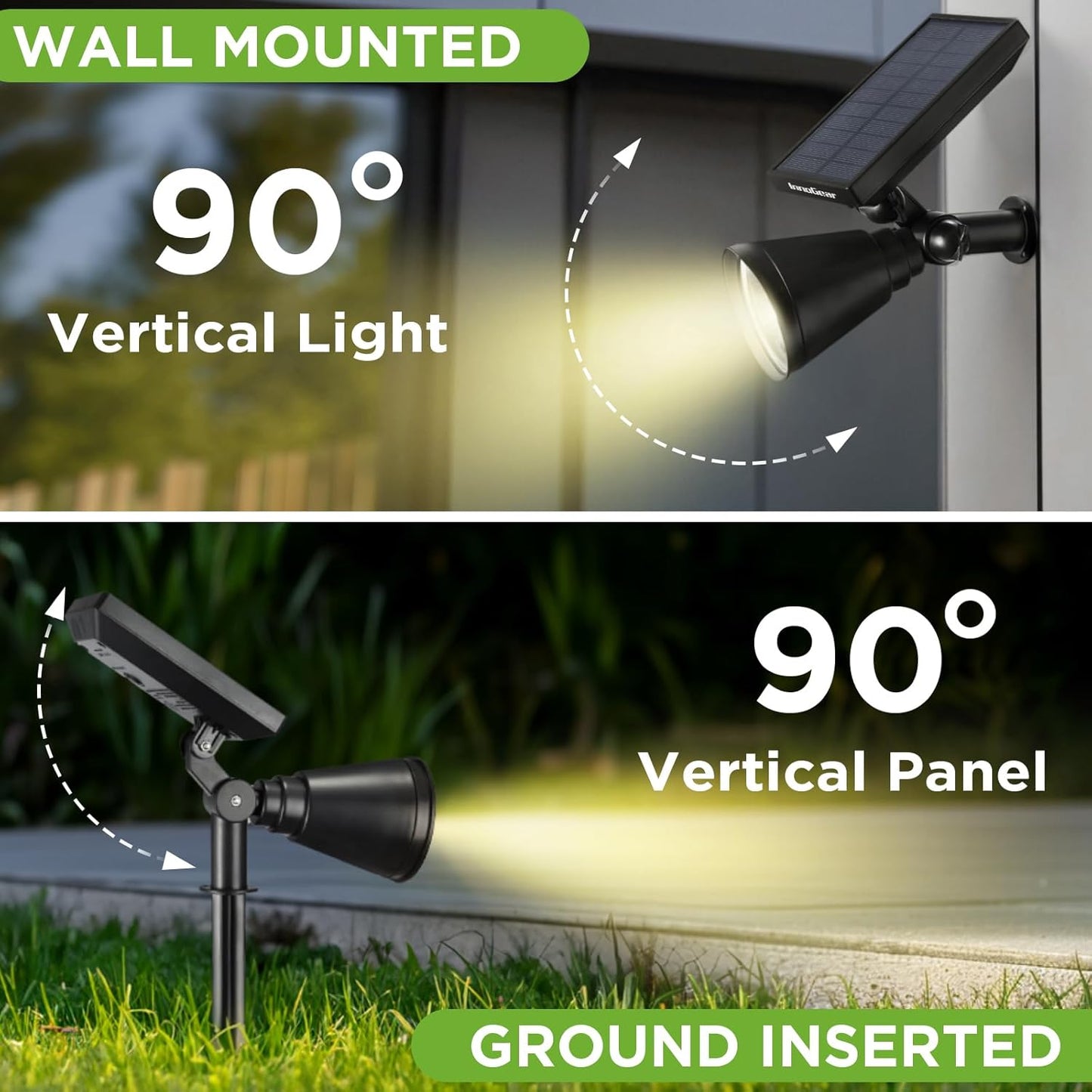 InnoGear Solar Spot Lights, Outdoor Solar Lights Solar Spotlights Flag Pole Light Waterproof Landscape Lighting Outside for Flag Uplighting Backyard Patio Pathway Statue Palm Tree Sign, Warm White