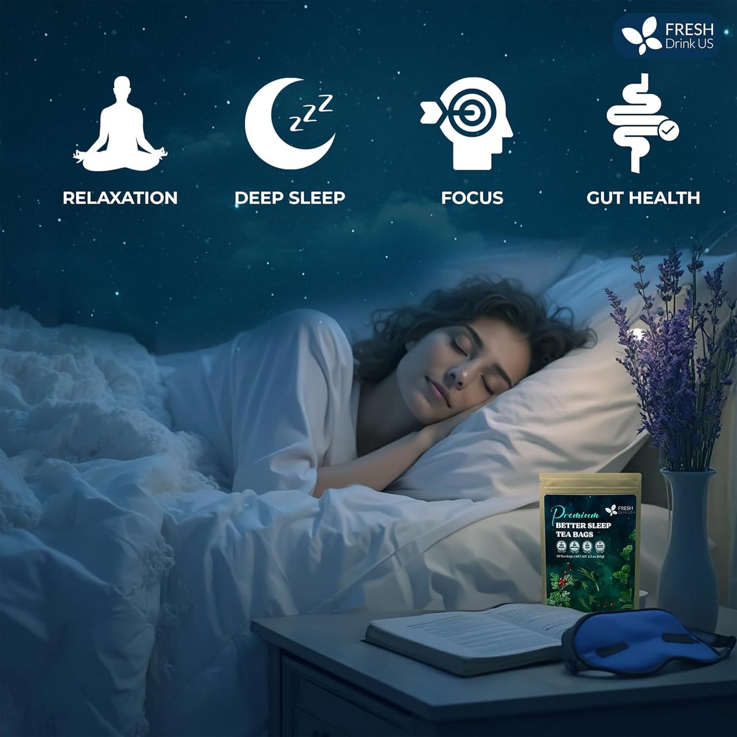FreshDrinkUS, Premium 135 Tea Bags Better Sleep Herbal Tea | Caffeine-Free Loose Leaf Blend with Spearmint Leaves, Lemongrass Leaves, and Hawthorn Berry β Naturally Refreshing and Aromatic.