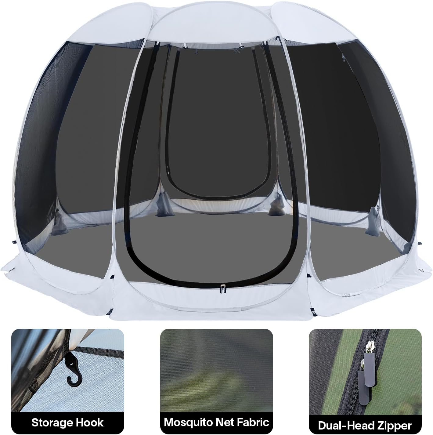 Alvantor Screen House Gazebo, 6-10-15 Person Pop Up Igloo Screened Canopy Tent with Mosquito Netting Sides, Instant UV Resistant Sun Shelter for Garden, Patio, Backyard