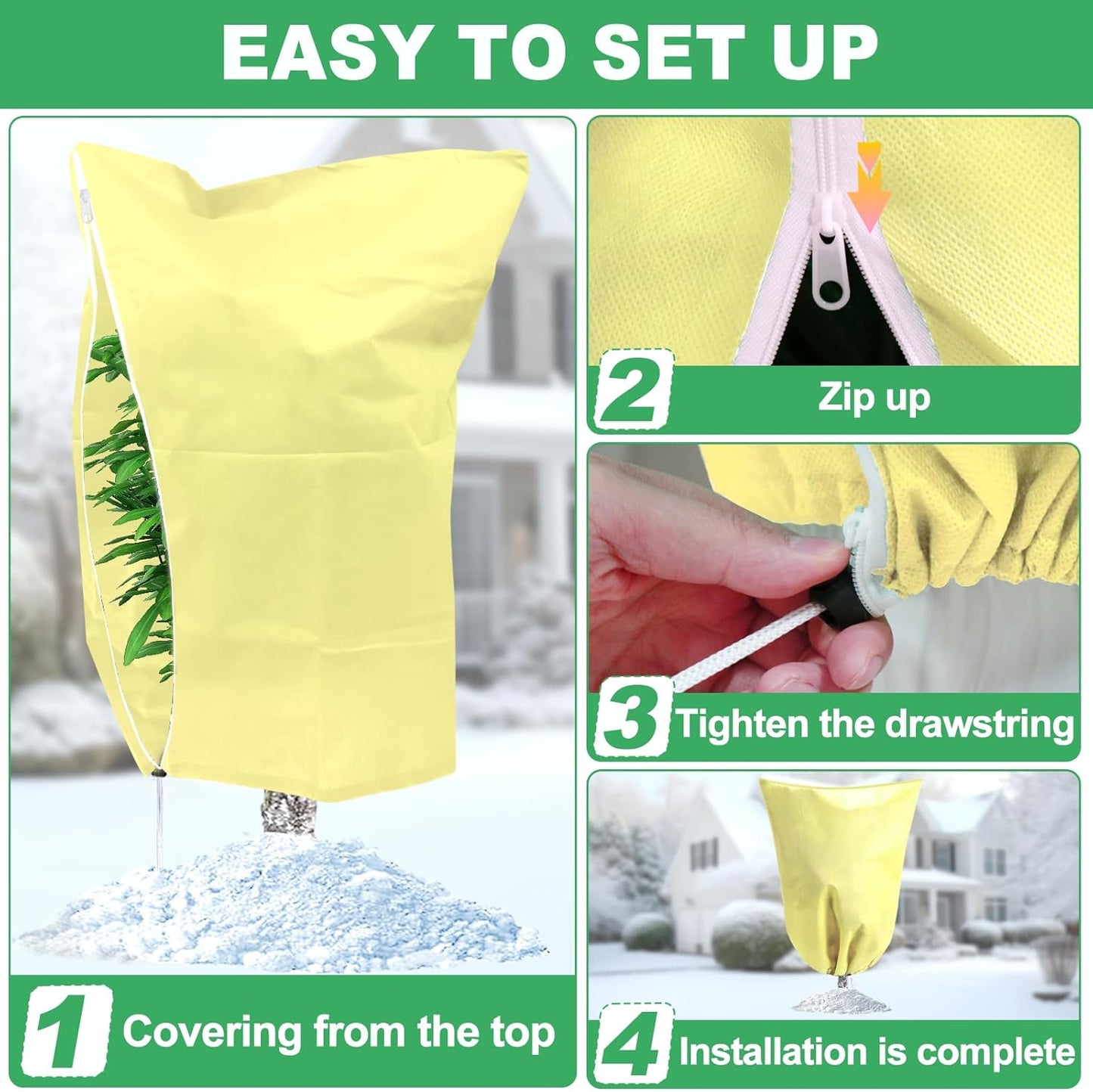 2 Pack Winter Plant Covers Freeze Protection, 47.2" X 70.8" Frost Cloths for Outdoor Plants with Zipper Drawstring, Tree Covers for Winter Cold Weather Plant Covers Bags Shrubs Trees Jacket