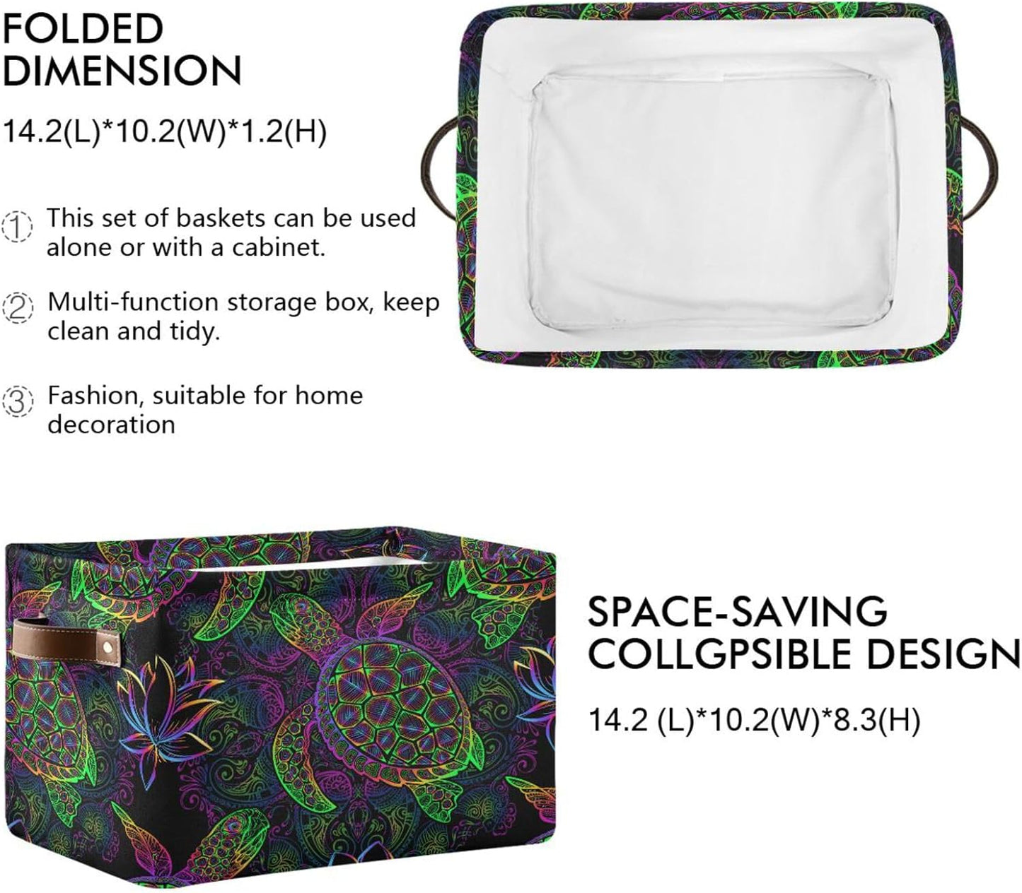 Rectangular Storage Basket Neon Animal Turtle Tortoise Organizer Bin Shelf Baskets For Clothes For Home Office Dorm