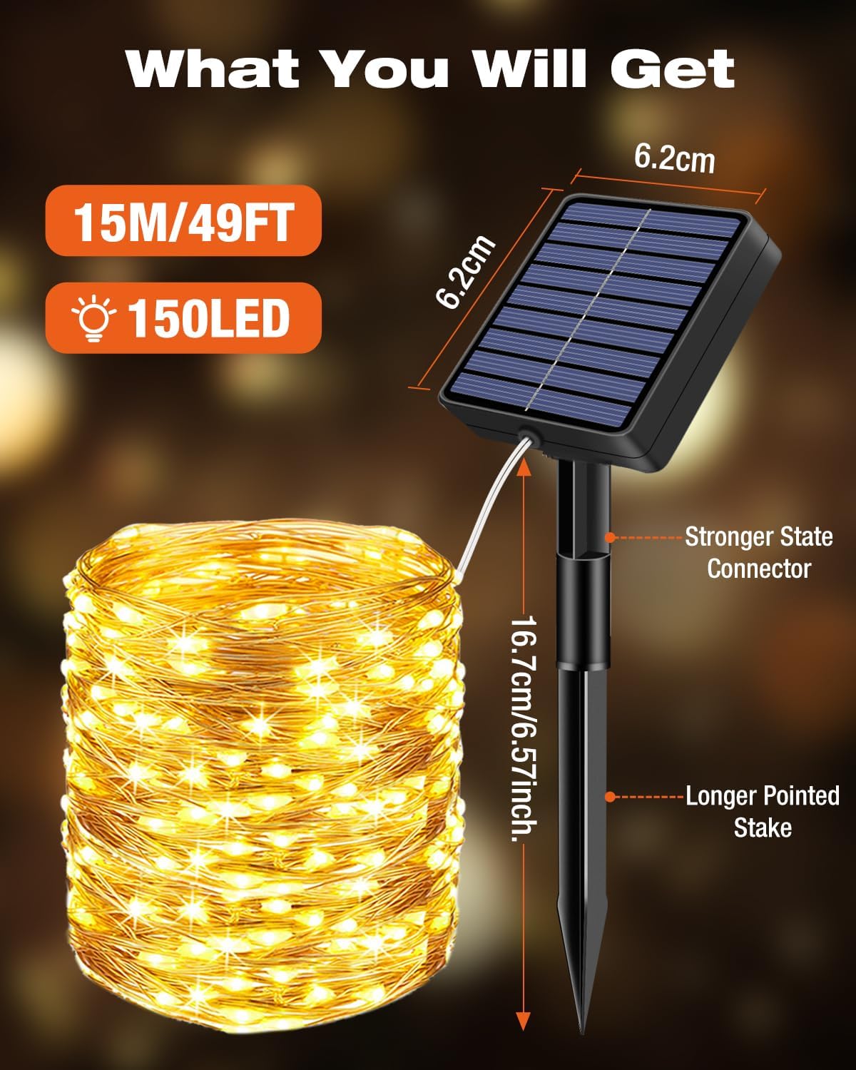 6 Pack Solar Fairy Lights for Outside Waterproof, Total 147FT 450LED Solar String Lights Outdoor 8 Modes Solar Twinkle Lights for Garden Yard Christmas Tree Wedding Party Decor, Warm White