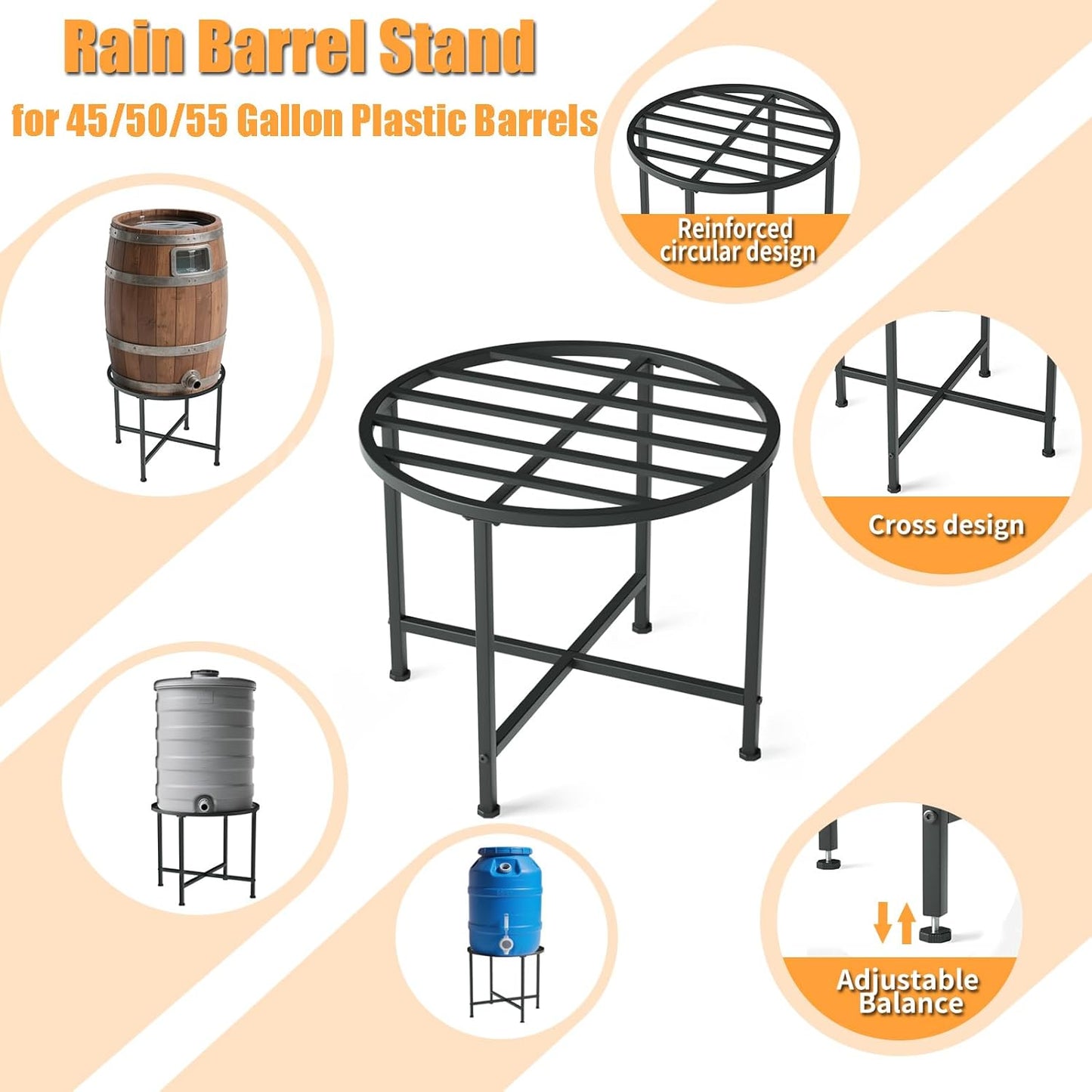 Heavy Duty Stainless Steel Rain Barrel Stand,1200lb Capacity Water Collection Barrel Stand,Rust-Proof & Weatherproof, Fits 45/50/55 Gallon Plastic Outdoor Rain Barrels
