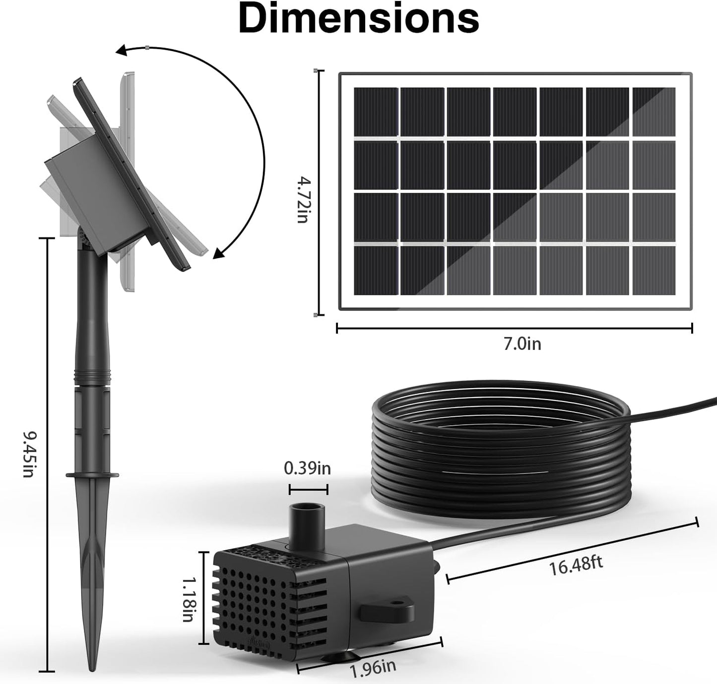 Solar Fountain Kit Works in Shade Glass,3.5W Solar Water Pump with 2000mAH Battery, Solar Bird Bath Fountain with Sucker and Stake for Garden, Outdoor, Water Feature-16.4ft Power Cord,7 Nozzles