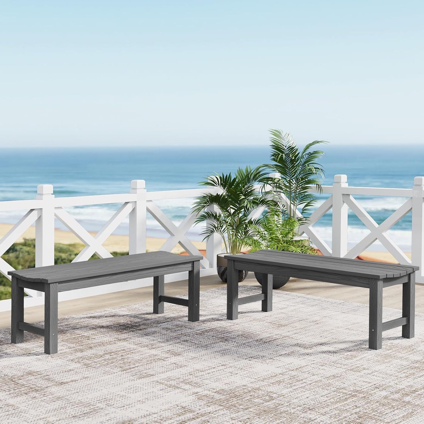 Outdoor Bench, 2-Person Patio Backless Bench Holds up to 800lbs, Weatherproof Garden Bench That Never Rot and Fade, Suit for Backyard, Porch, Patio, Deck and Entryway (Grey)