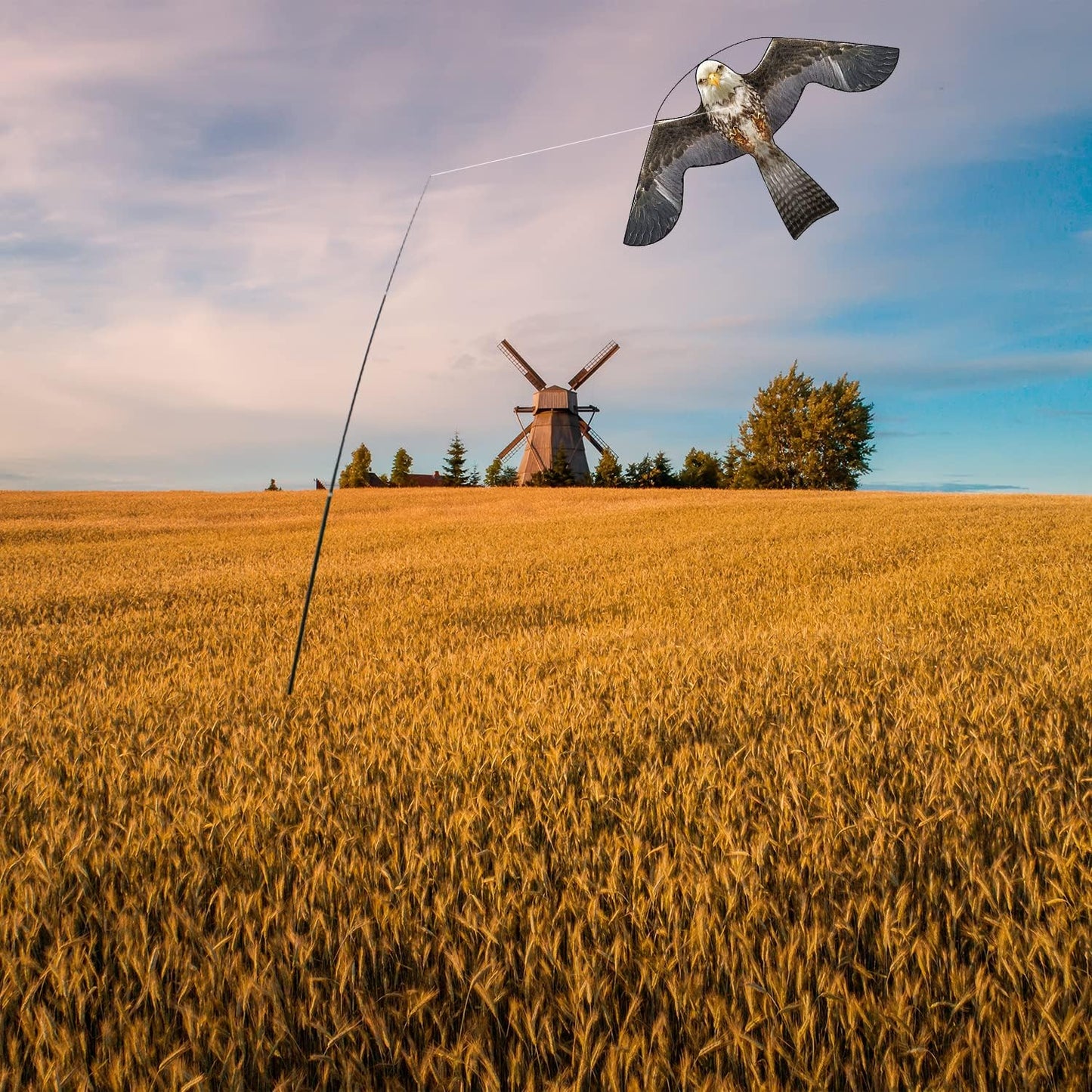 Bird Hawk Flying Kite with Pole Crops Farm Protector Bird Scarer Flying Kite with 6m Pole-Style B