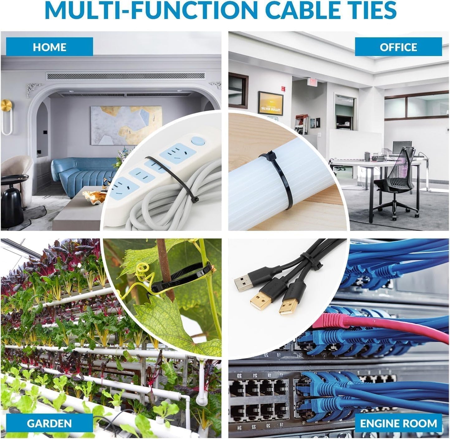 XINGO 10 Inch White Zip Ties Heavy Duty 100 Pack, 120 LBS Tensile Strength, Premium Nylon Cable Wire Ties, Self-locking Plastic Ties for Indoor and Outdoor Use