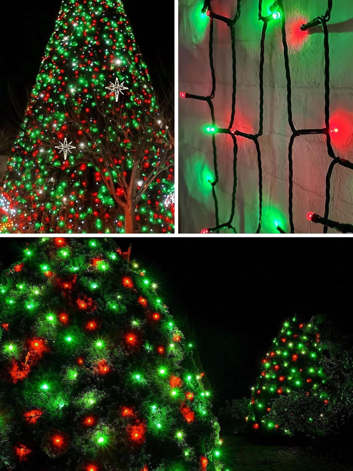 Red Green Solar Christmas Lights Outdoor Decorations Waterproof, Tatal 4 Pack 400LED 132FT Solar String Lights Green Wire with 8 Modes, Christmas Fairy Light for Xmas Tree Party Wedding Garden Decor