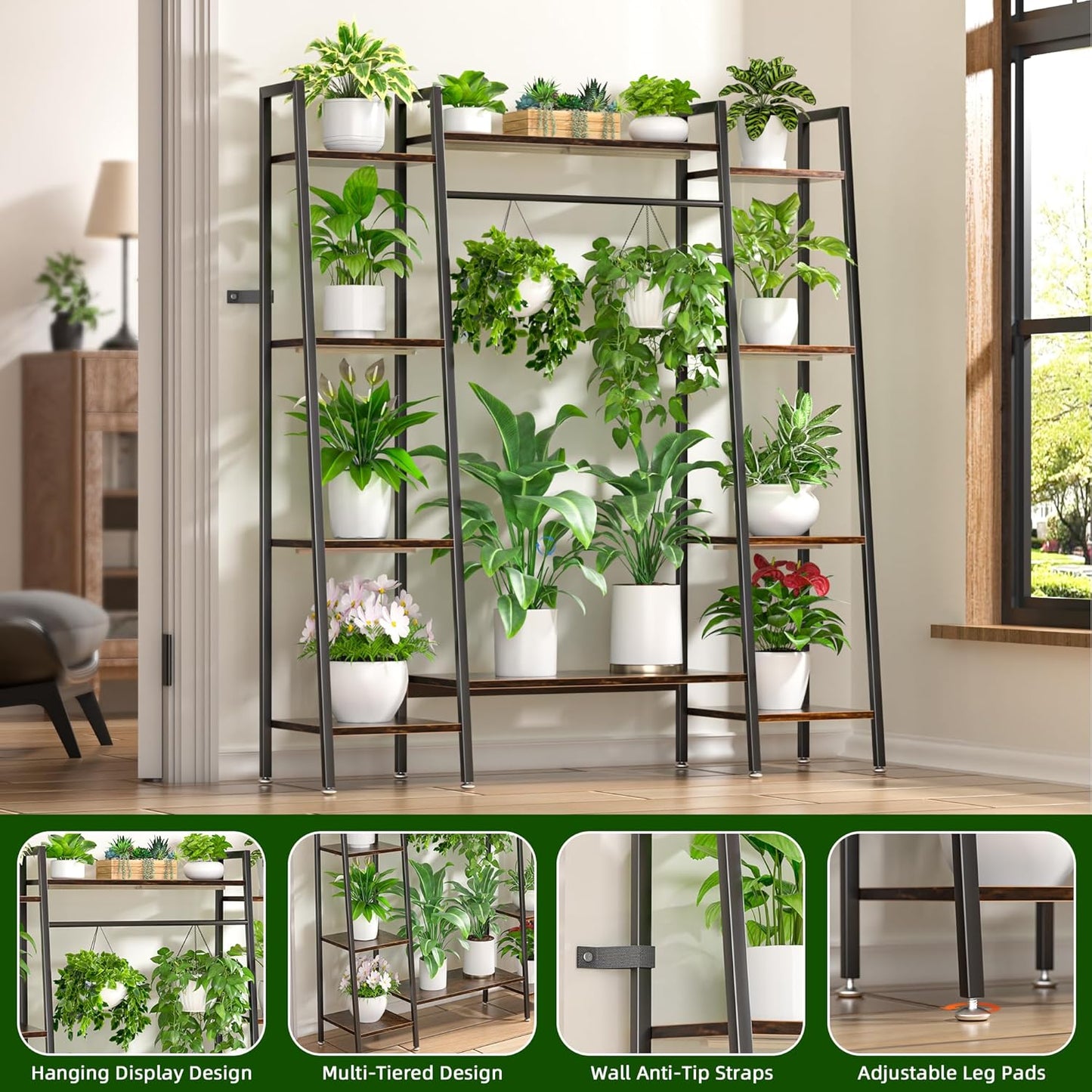 Plant Stand Indoor with Grow Lights, 6 Tiered Metal Plant Shelf, 55" Large Plant Stand for Indoor Plants Multiple, Corner Plant Holder Display Shelves, Tall Plant Rack for Living Room, Patio