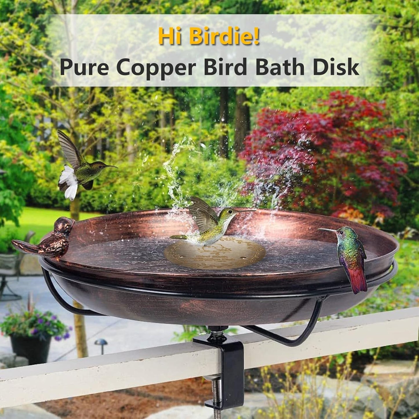 Bird Bath Copper Plate, 4 inches with 0.6mm Thickness, 99.99% Pure Copper Cleaning Plate Three Point Support,Offers Physical Safe Water Purification,Suitable for Outdoor Bird Bath (1 Pack)