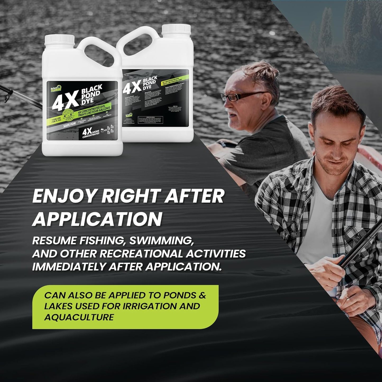 1 Gallon Reflective Black Pond Dye, 4X Concentrate Pond Dye Black, Natural Looking and Long Lasting Liquid Lake Colorant, Protects Against Sunlight - Ideal for Fish, Birds, and Wildlife