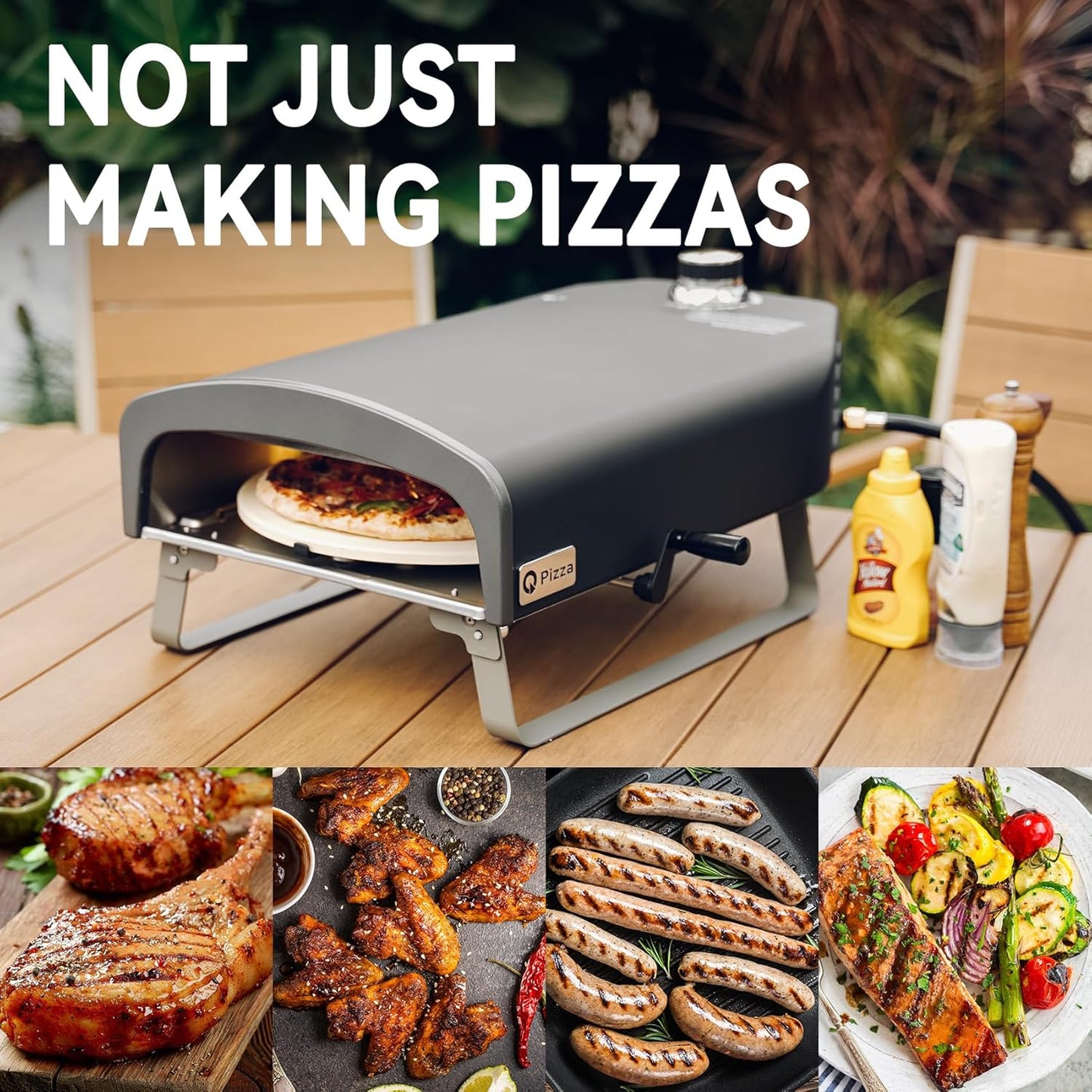 Q Pizza Portable Propane Pizza Oven with Manual Rotating Stone, Tabletop Gas Stove for Outdoor Kitchen, Gas Oven for Making Pizza, Bread, Steak, Pie, PS104