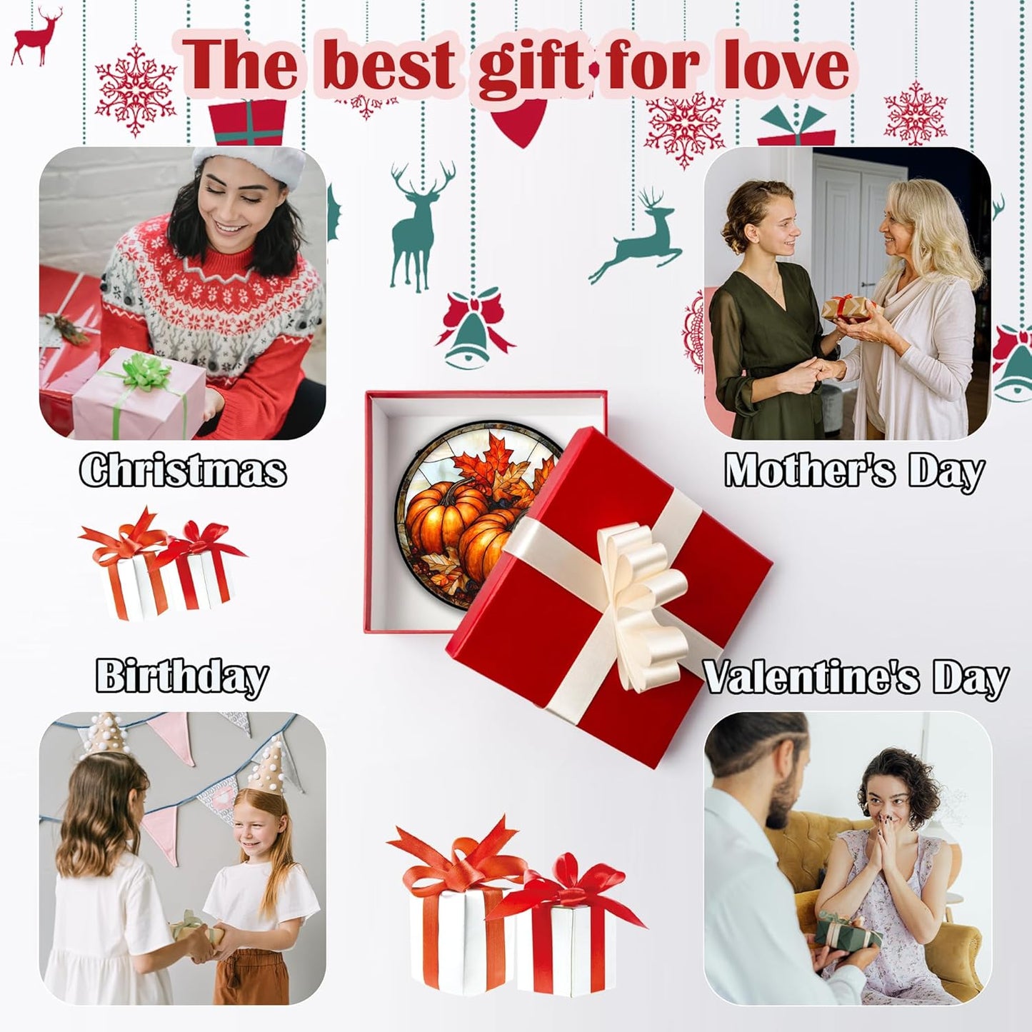 Stained Glass Window Hanging, Pumpkin Maple Leaf Suncatcher for Doors Home Sun Catchers Decoration and Christmas, Mother's Day Birthday Gifts for Women, Men, and Mom 9.8 in