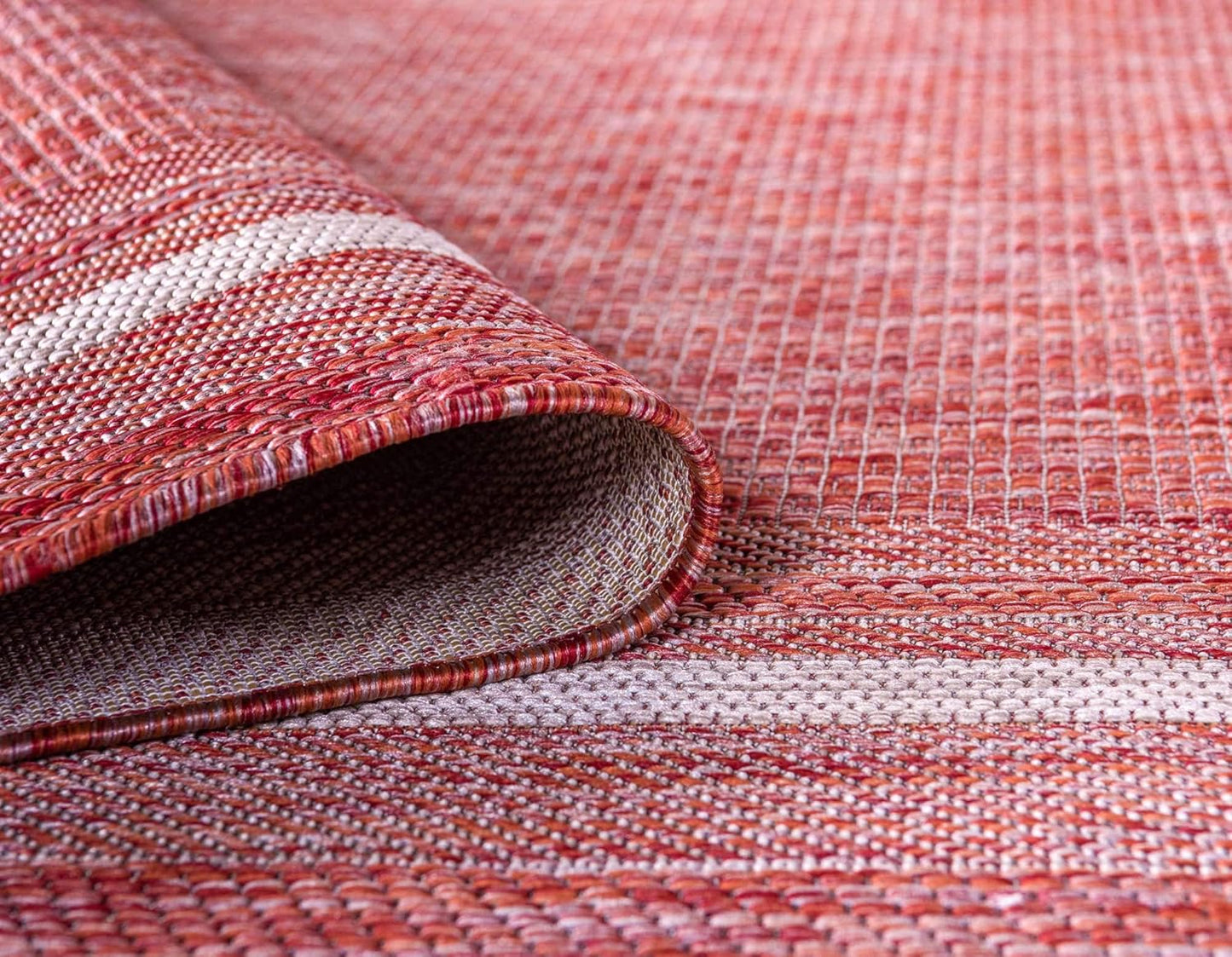 Unique Loom Outdoor Border Collection Area Rug - Soft Border (5' 3" x 8' Rectangle, Rust Red/ Ivory)