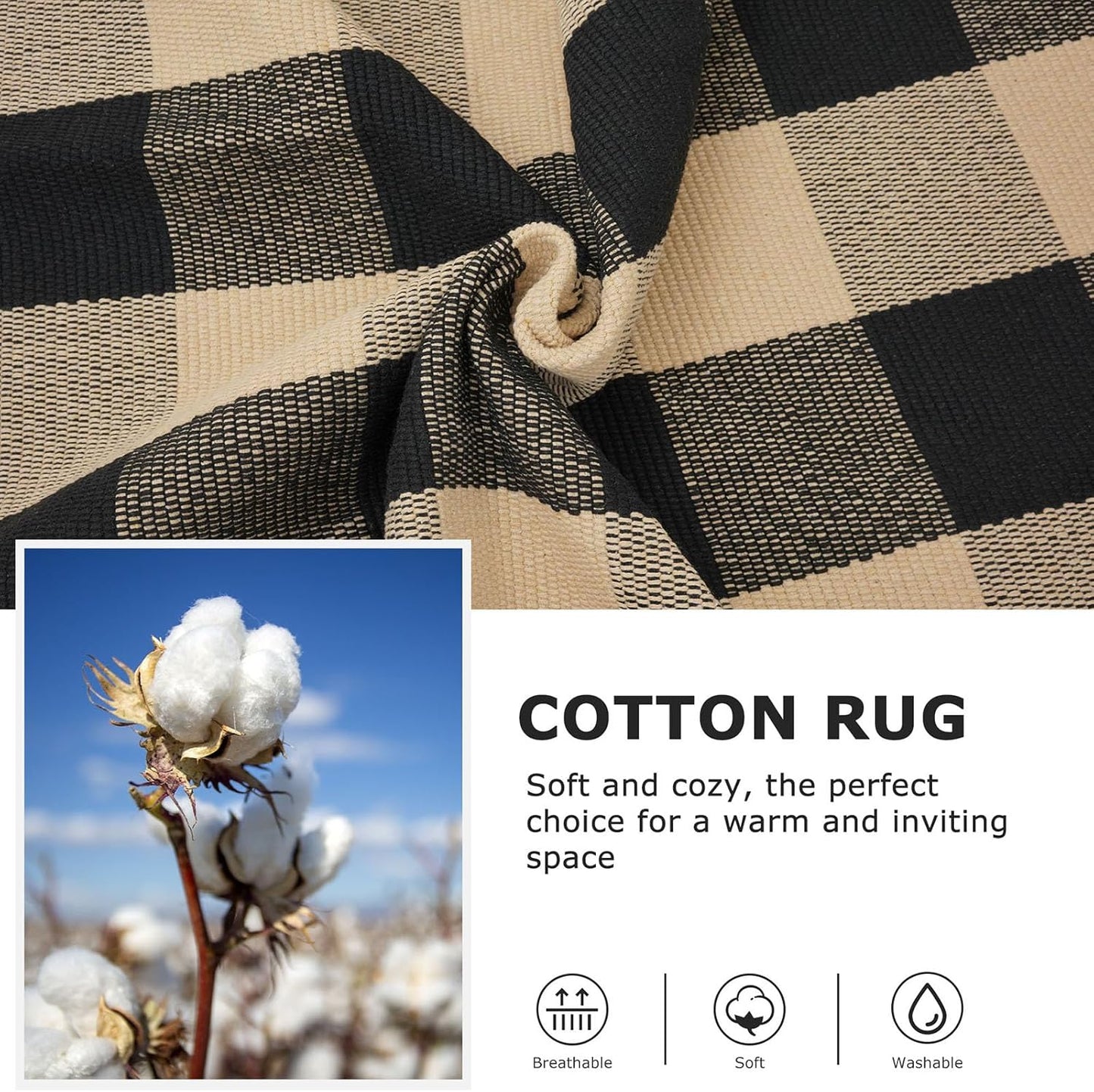 IOHOUZE Buffalo Plaid Checkered Rug 4x6 Ft Front Door Mats, Washable Area Rugs for Front Porch, Welcome Mats Indoor Outdoor, Entryway Rug for Entryway, Home Entrance, Tan Black