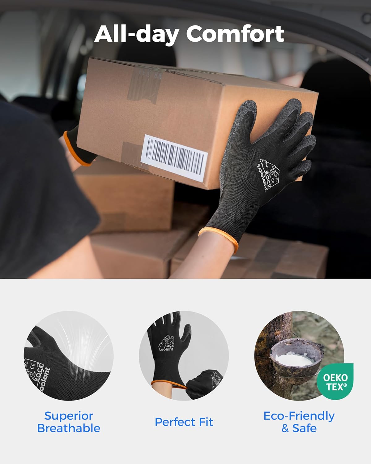 toolant Crinkle Latex Work Gloves Bulk, Rubber Coated Safety Work Gloves for Men and Women, 12 Pairs for Construction, Gardening, Warehouse (Black, Small)