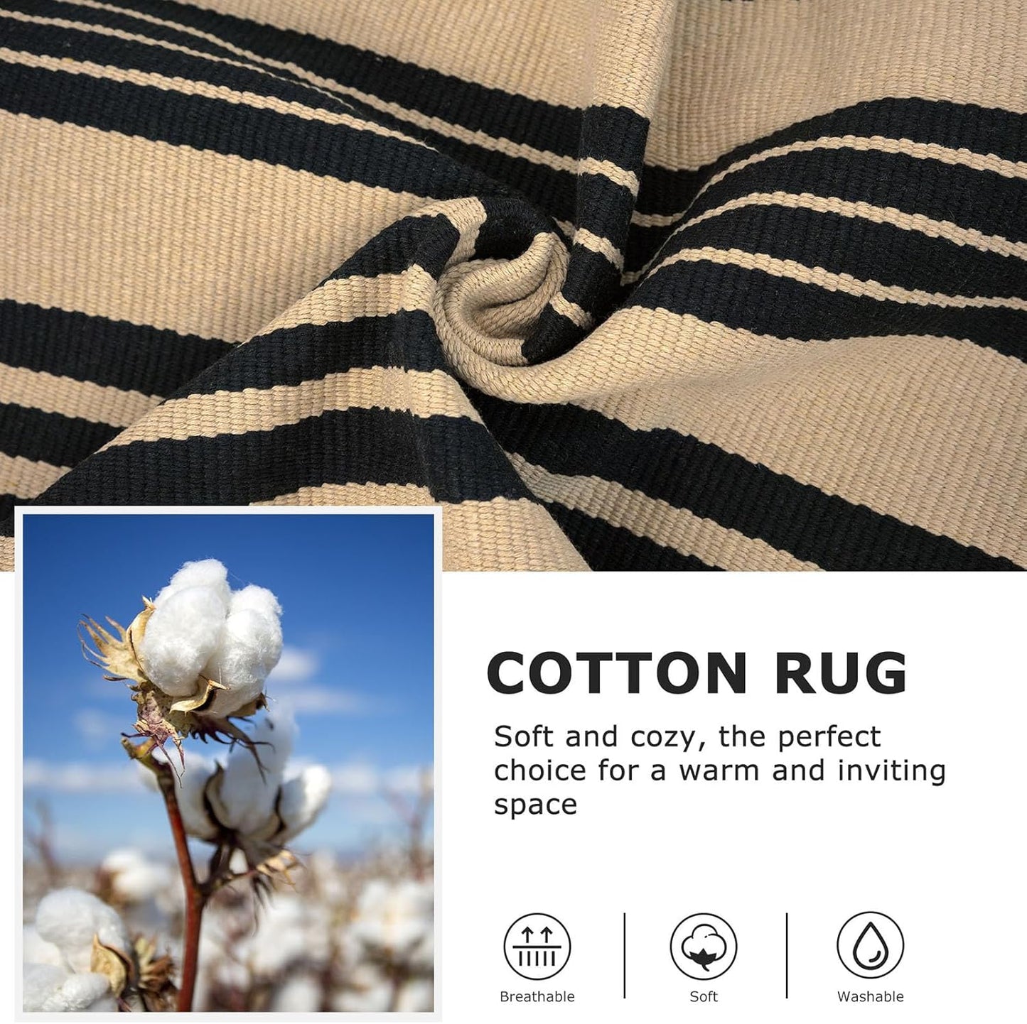 IOHOUZE Black and Tan Striped Rug 2'x3' Front Door Rugs Outdoor, Small Washable Area Rug for Front Porch, Spring Summer Welcome Mats Outdoor Indoor, Doormat for Entryway Porch Entrance