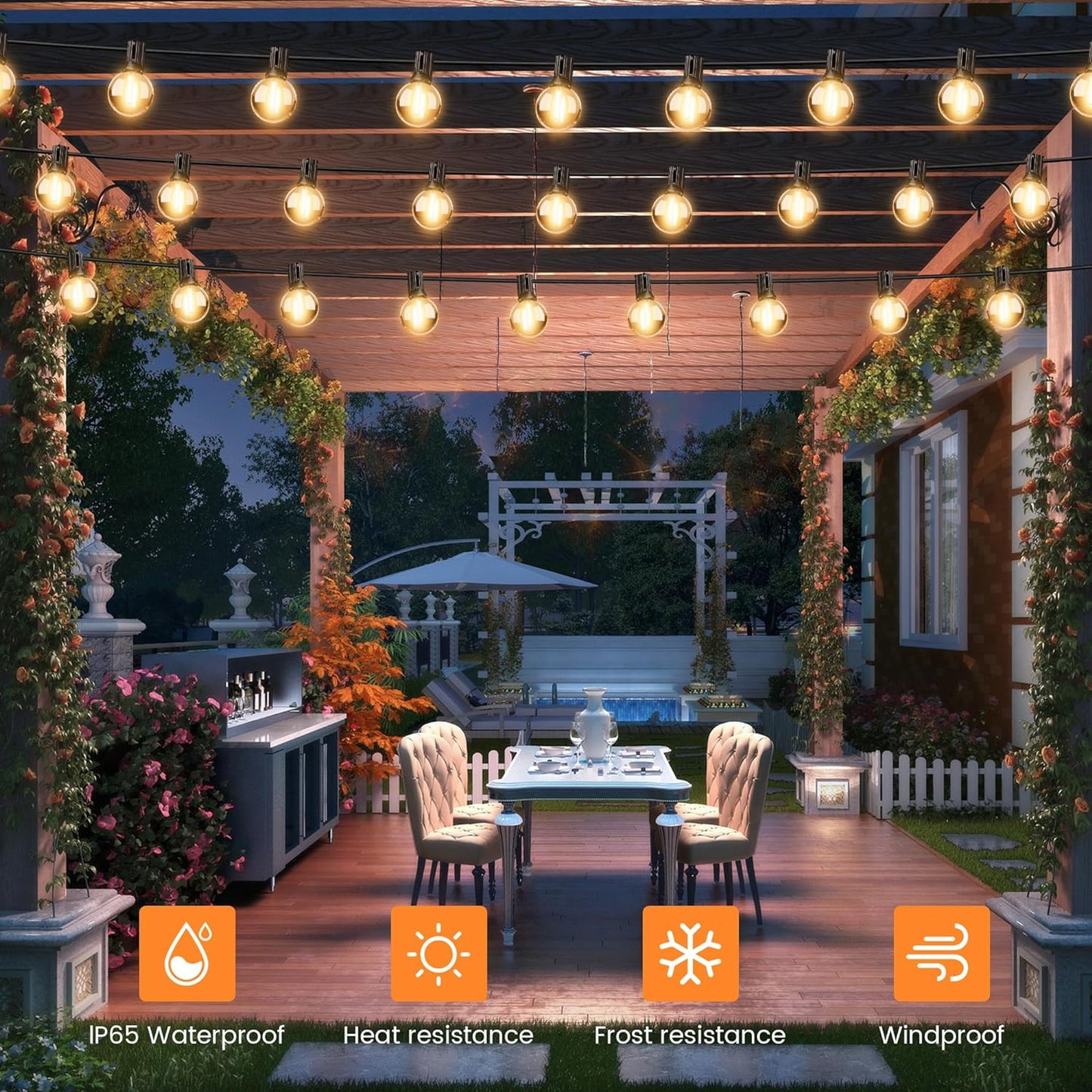 OHLUX 35FT Solar Globe String Lights Outdoor,Waterproof Solar G40 Patio Lights With Remote, 17 Shatterproof LED Filament Bulbs, 2200K Soft White,Dimmable Outside Edison Hanging Light for Backyard Deck