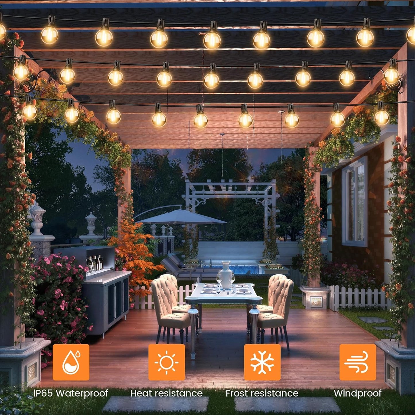 OHLUX 60FT Solar Globe String Lights Outdoor, Shatterproof Solar Patio Lights with Remote, 27 Dimmable G40 LED Filament Bulbs, 2200K Soft Warm White Edison Hanging Light for Outside Backyard Deck