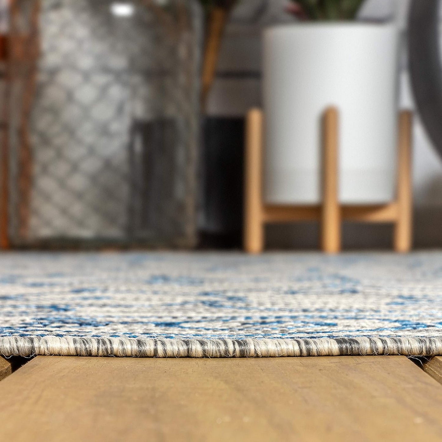 JONATHAN Y SMB106C-9SQ Charleston Vintage Filigree Textured Weave Gray/Navy 9' Square Indoor/Outdoor Area Rug, Pet Friendly, Non-Shedding, Stain Resistant, Easy-Cleaning for Backyard, Patio, Porch