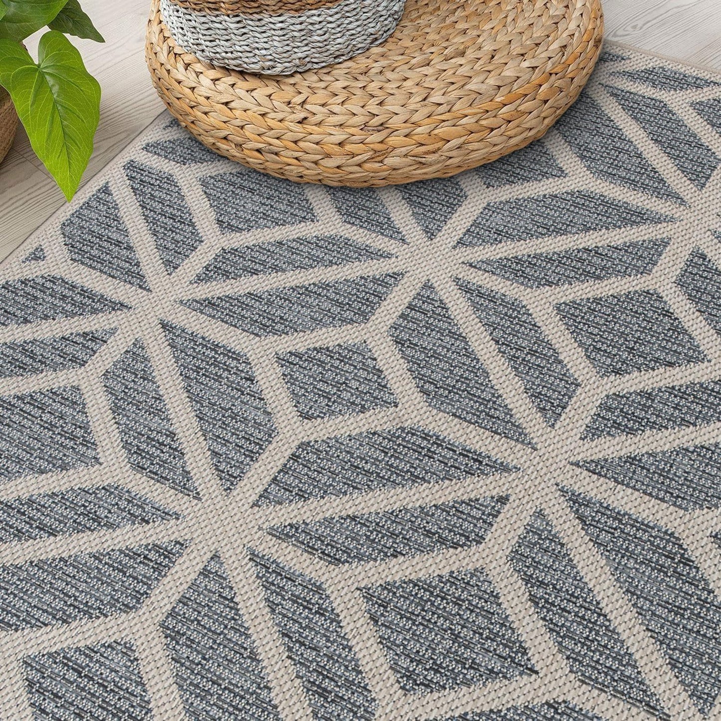 Rugshop Contemporary Geometric Design for Patio Rugs,Deck Rugs,Balcony Rugs Indoor/Outdoor Area Rug 5' x 7' Blue