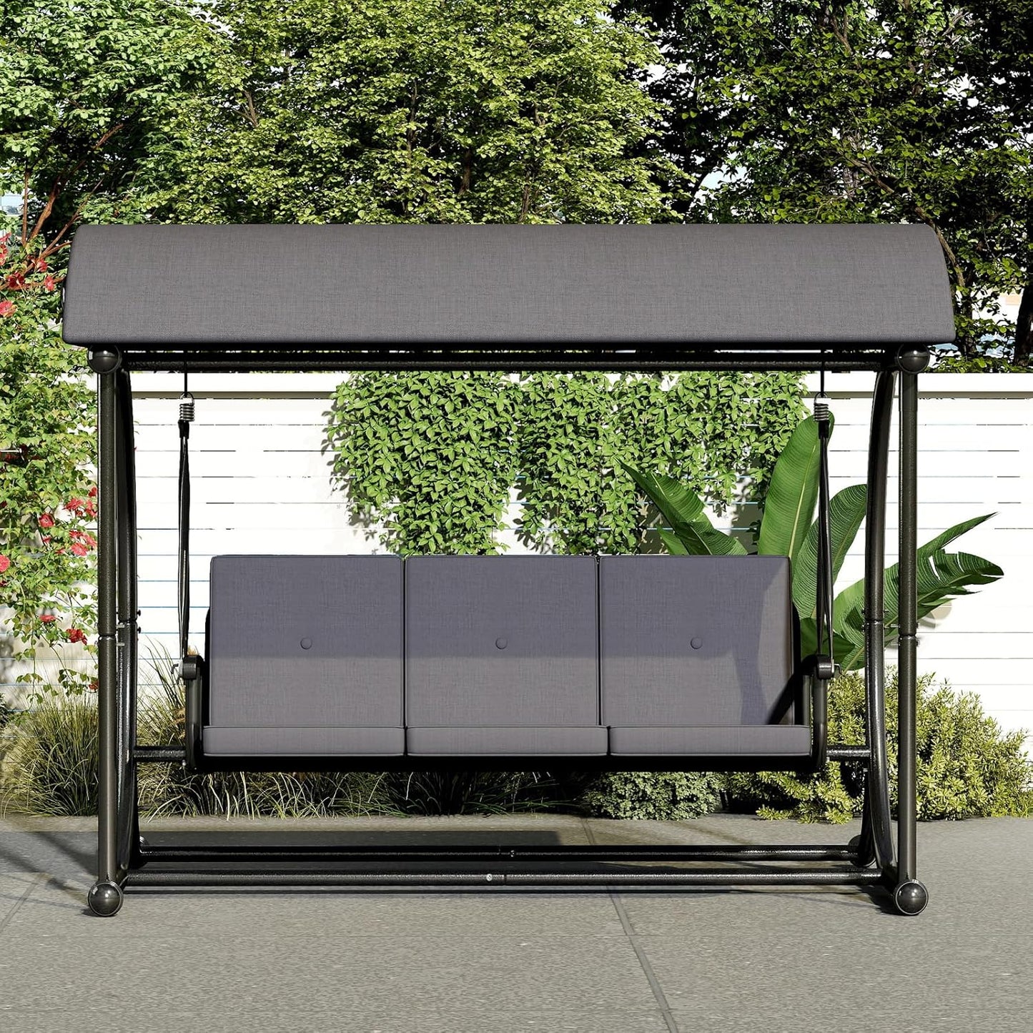 Patio Swing with Canopy, Outdoor Swinging Bench with Stand, Backyard Swings for Adults, 2 in 1 Porch Swing Bed, Outdoor Patio Swings,Yard Heavy Duty Covered Patio Swing, Grey