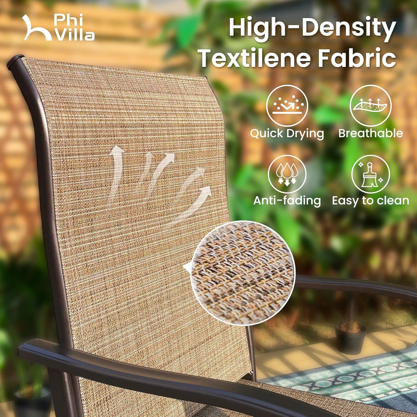PHI VILLA Outoor Swivel Bar Stools Set of 6 with Armrest and Backrest, 30" Seat Height High Top Bar Height Patio Chairs, Brown Textilene Fabric