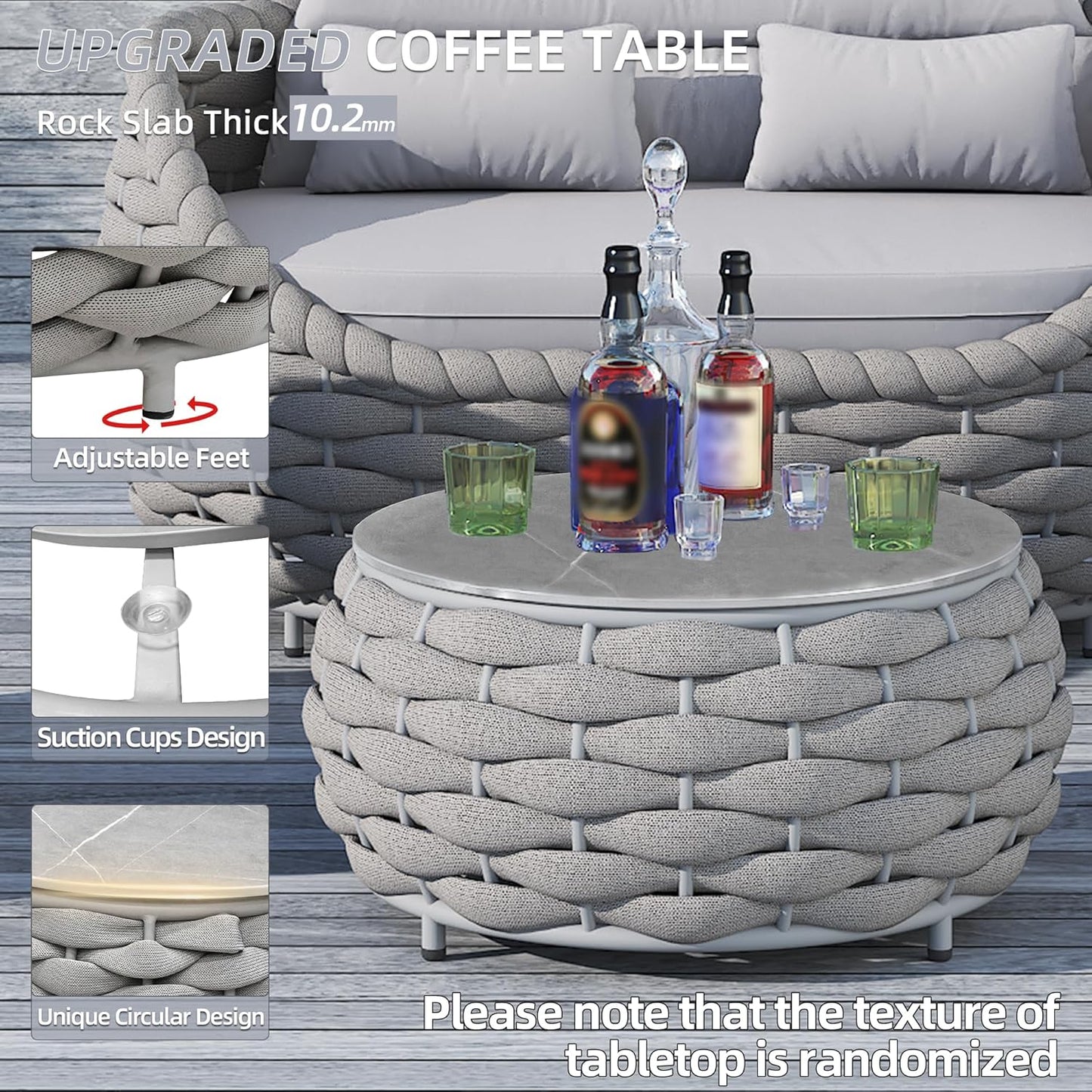 TWT Patio Furniture Sofa Set 4 Pieces Aluminum Outdoor Furniture w/27.8in Coffee Table,Patio Conversation Set with Hand Woven Textilene Rope for Backyard Garden Poolside,Light Gray
