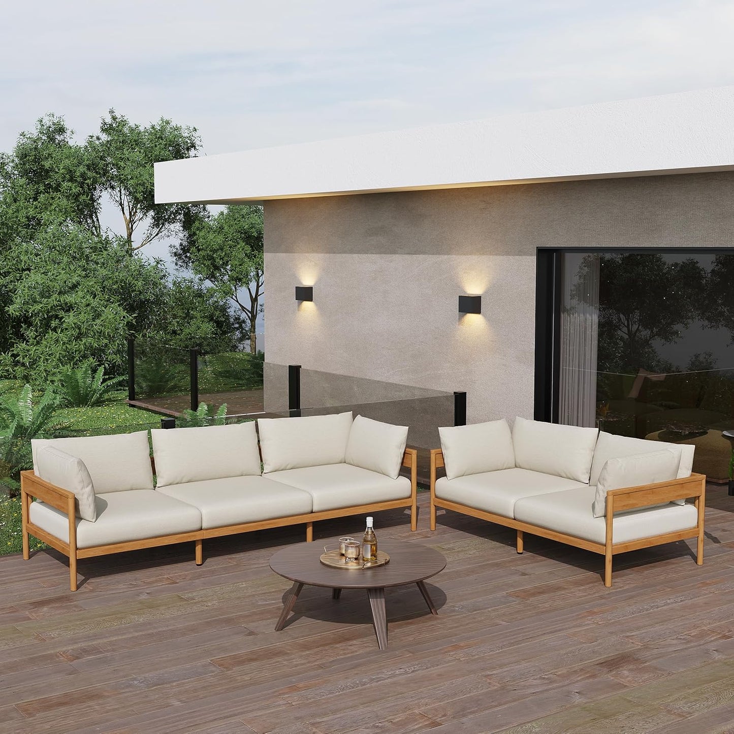 Acanva Modern Outdoor Patio Furniture Set, All-Weather Aluminium Conversation Sectional Sofa with Thick Cushions for Backyard, Garden, Porch, Loveseat, Beige