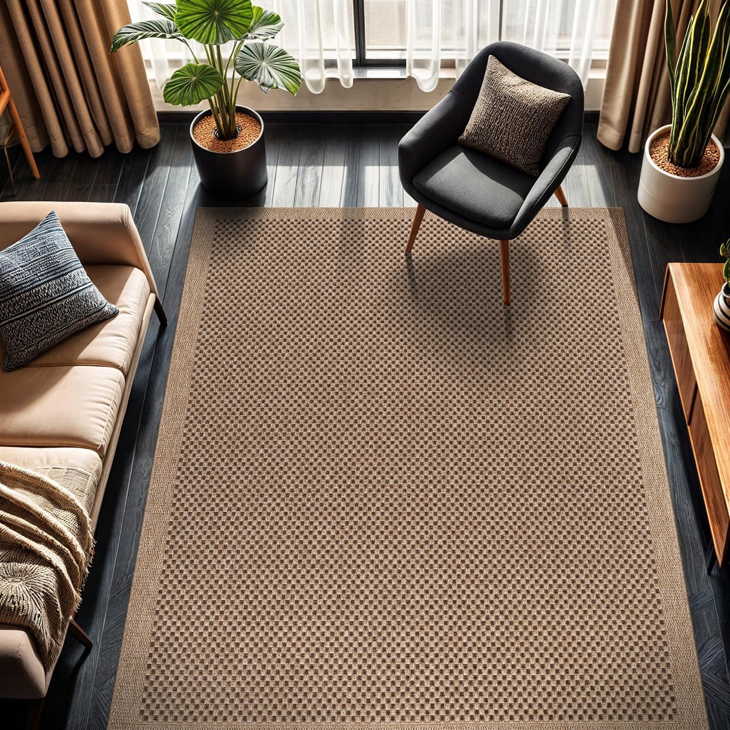 CAMILSON Easy Jute Rug 4x6, Indoor Outdoor Natural Color Fiber Area Rugs for Living Room Patio and Kitchen Rug, Sisal Boho Woven Design, Easy-Cleaning, Washable Outside Carpet Alfombras para(4 x 6)