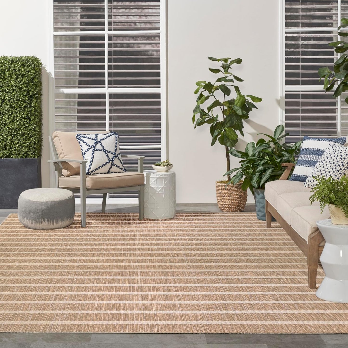 Nourison Home Positano Indoor/Outdoor Beige Ivory 9' x 12' Area Rug, Easy Cleaning, Non Shedding, Bed Room, Living Room, Dining Room, Backyard, Deck, Patio (9x12)