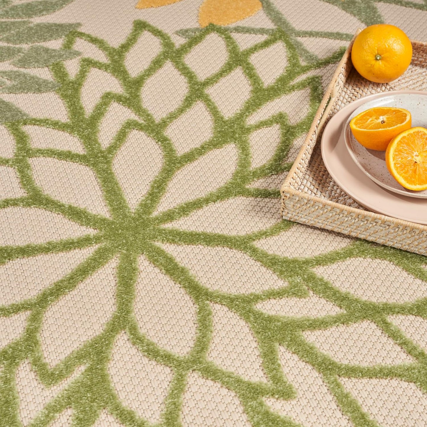 Nourison Home Aloha Indoor/Outdoor Green Multicolor 9' x 12' Area Rug, Easy-Cleaning, Non Shedding, Bed Room, Living Room, Dining Room, Backyard, Patio, Deck (9x12)
