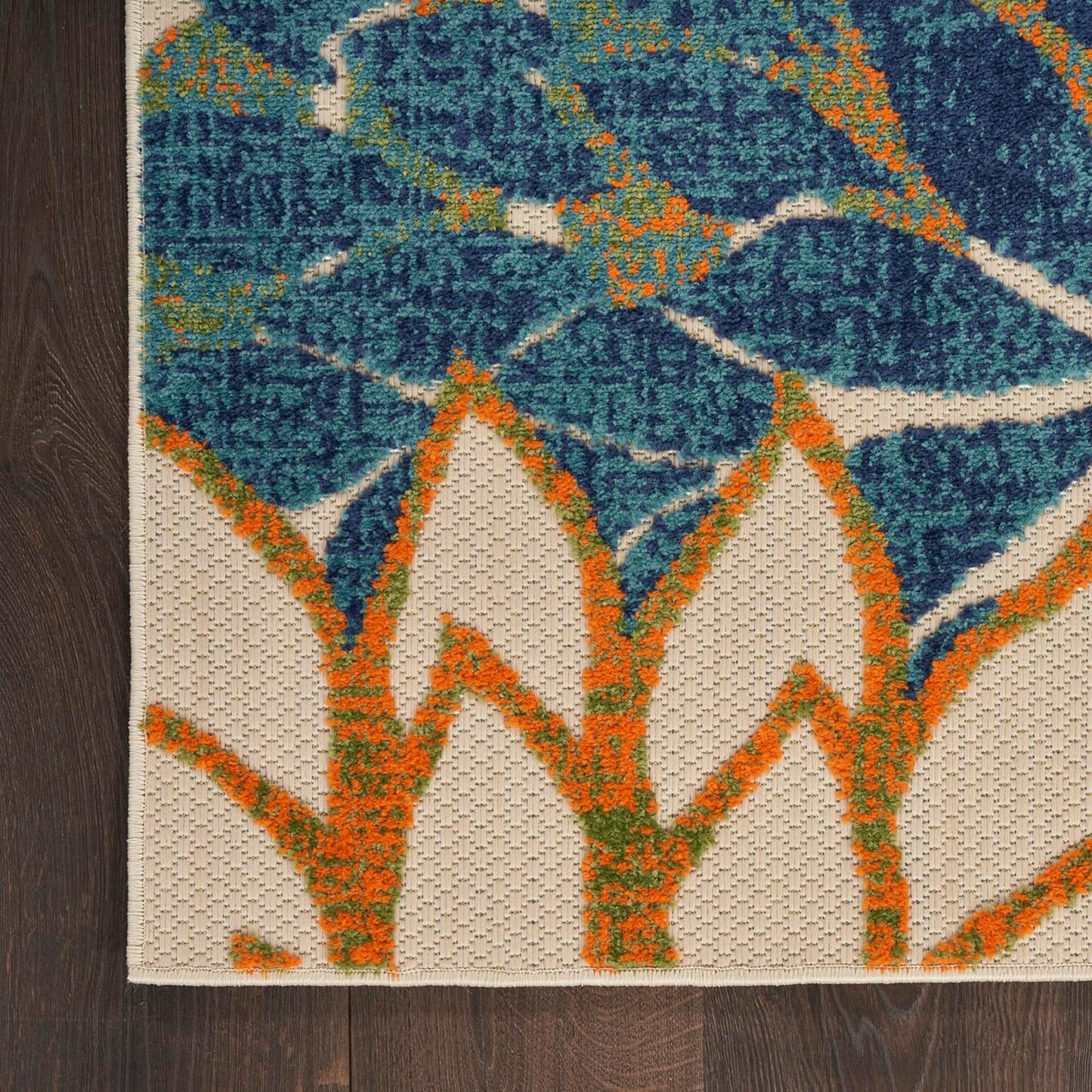 Nourison Home Aloha Indoor Outdoor Blue Green 5'3" x 7'5" Area Rug, Easy Cleaning, Non Shedding, Bed Room, Living Room, Dining Room, Backyard, Deck, Patio (5x7)