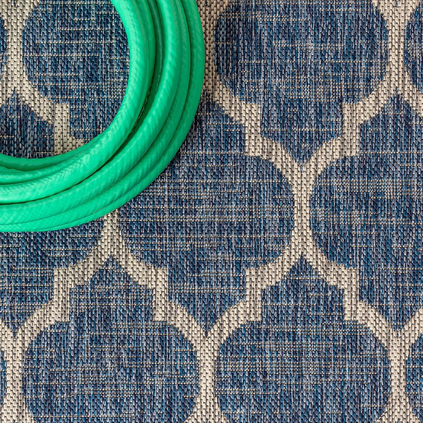 Eyely BMS109D-210 Santa Monica Trebol Moroccan Trellis Textured Weave Indoor/Outdoor Runner Rug Coastal;Bohemian, Bedroom, Backyard, Patio, Easy-Cleaning, Non-Shedding, 2 X 10, Navy/Gray