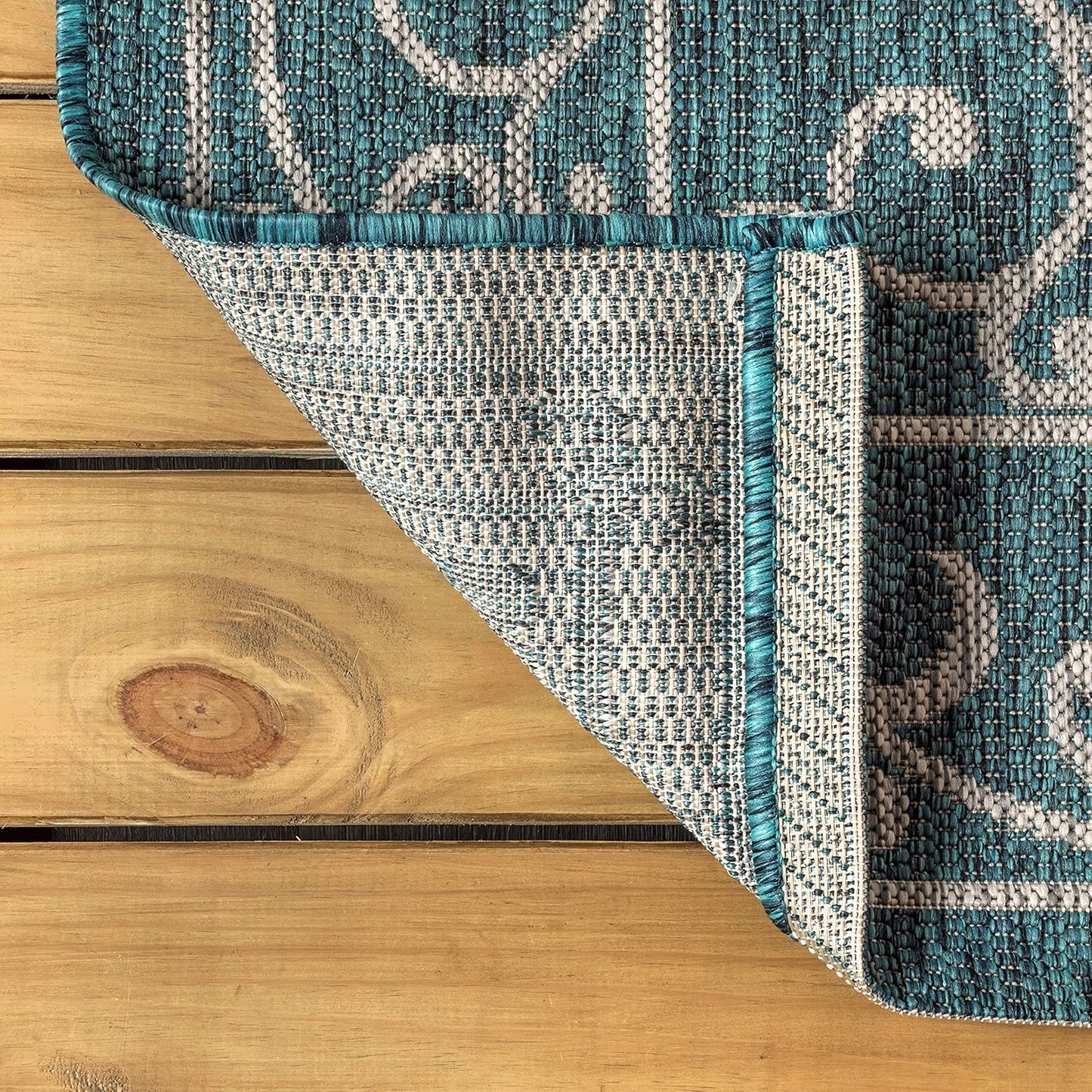 JONATHAN Y SMB106F-5SQ Charleston Vintage Filigree Textured Weave Indoor Outdoor Area Rug Classic Coastal Easy Cleaning Bedroom Kitchen Backyard Patio Non Shedding, 5' Square, Teal/Gray