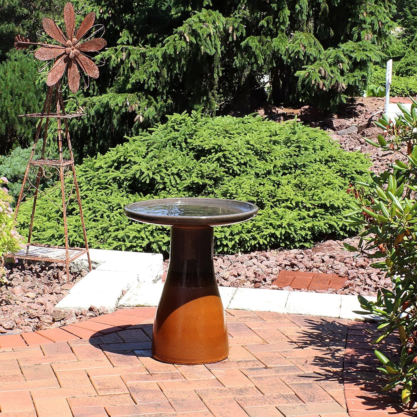 Sunnydaze 21" H Ceramic Bird Bath for Outside - Hand-Painted Outdoor Bird Bath Bowl, UV/Frost-Resistant Finish - Dusty Rose - Classic Pedestal